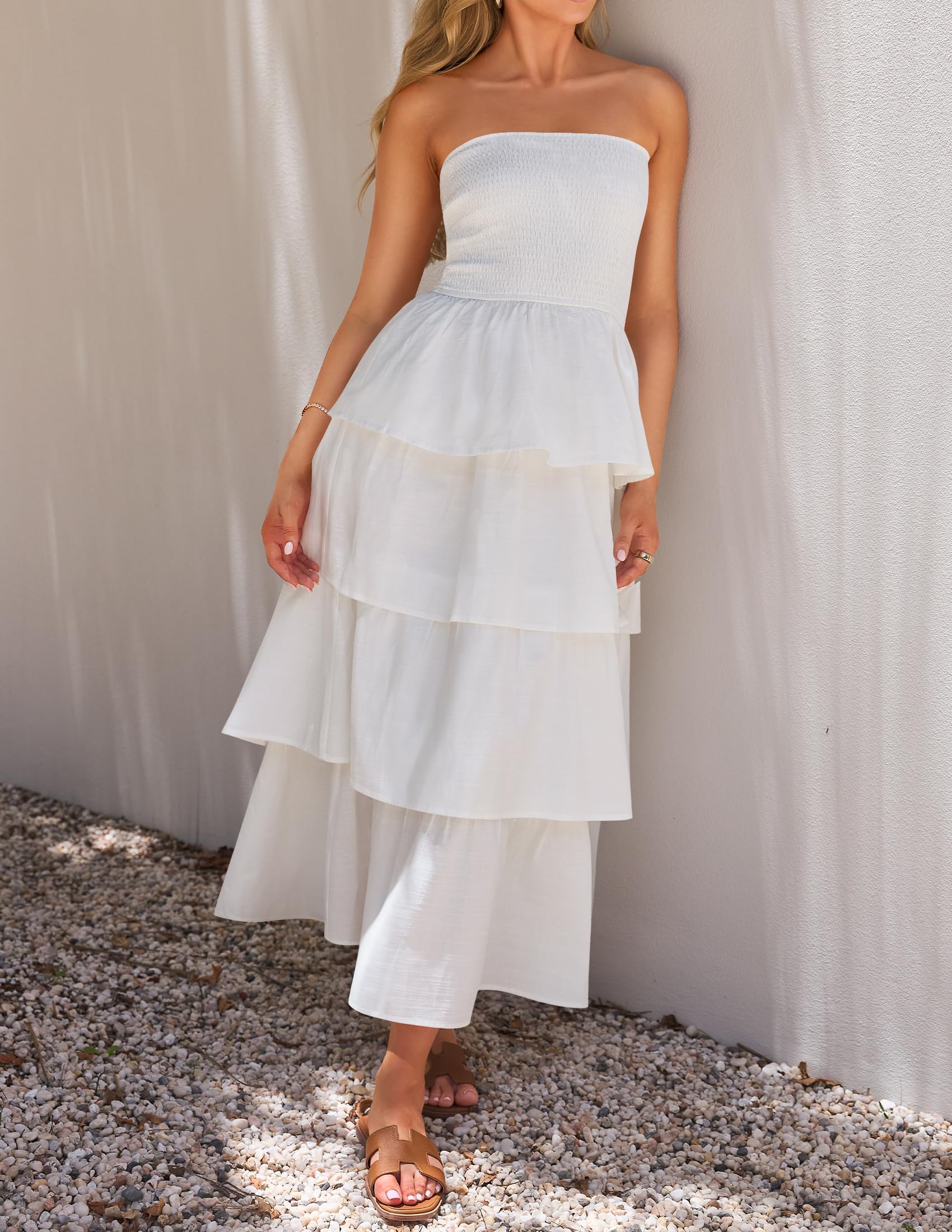 Foto 4 pulgar | Vestido Largo Zesica Verano Sin Tirantes Blanco - Venta Internacional