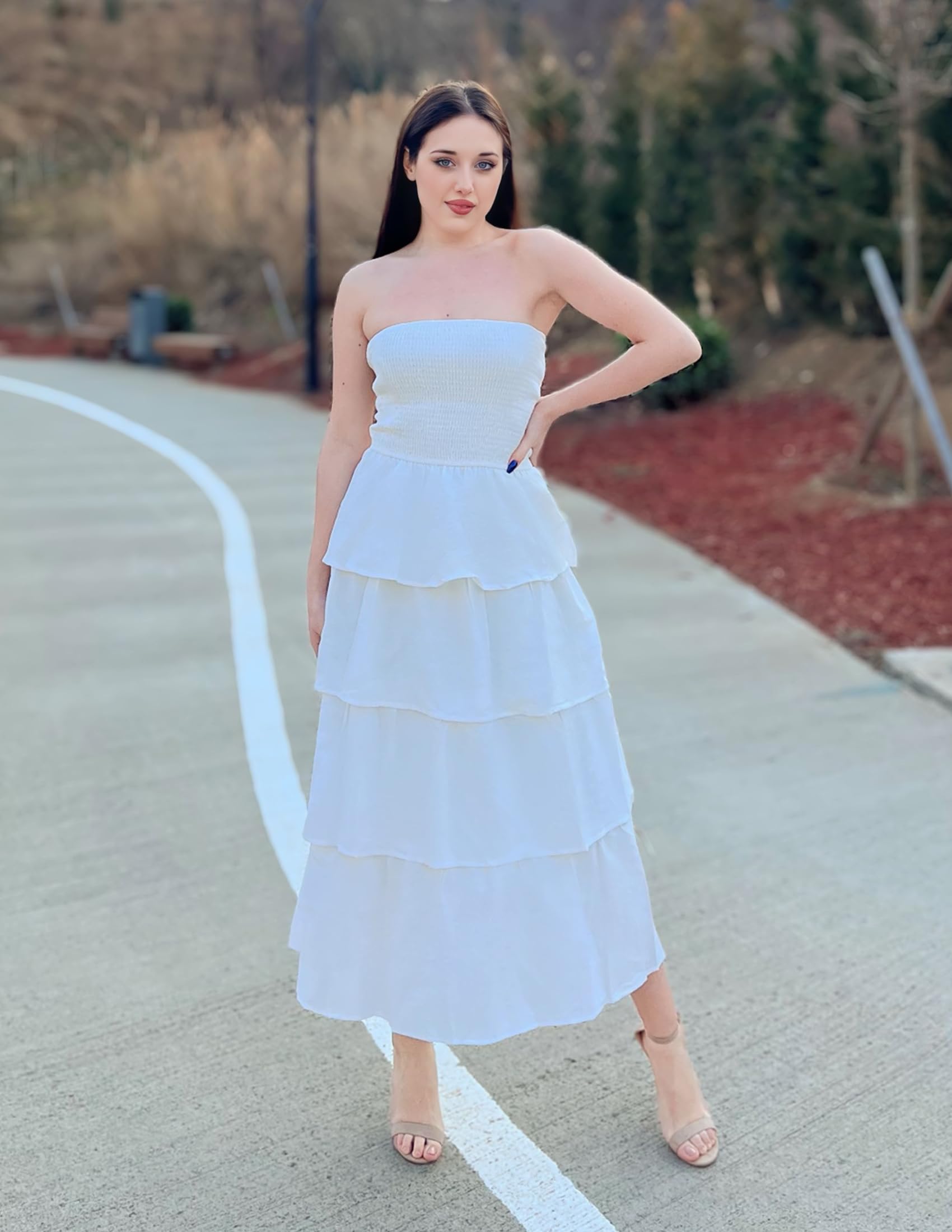 Foto 6 pulgar | Vestido Largo Zesica Verano Sin Tirantes Blanco - Venta Internacional
