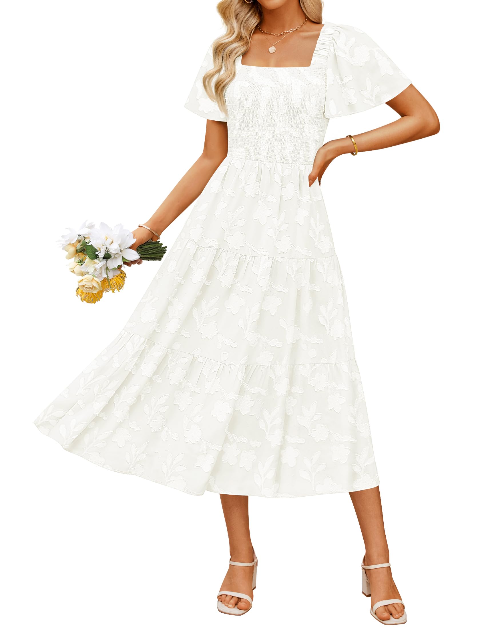 Foto 2 pulgar | Vestido Zesica para Mujer Bohemio Floral Midi Blanco - Venta Internacional