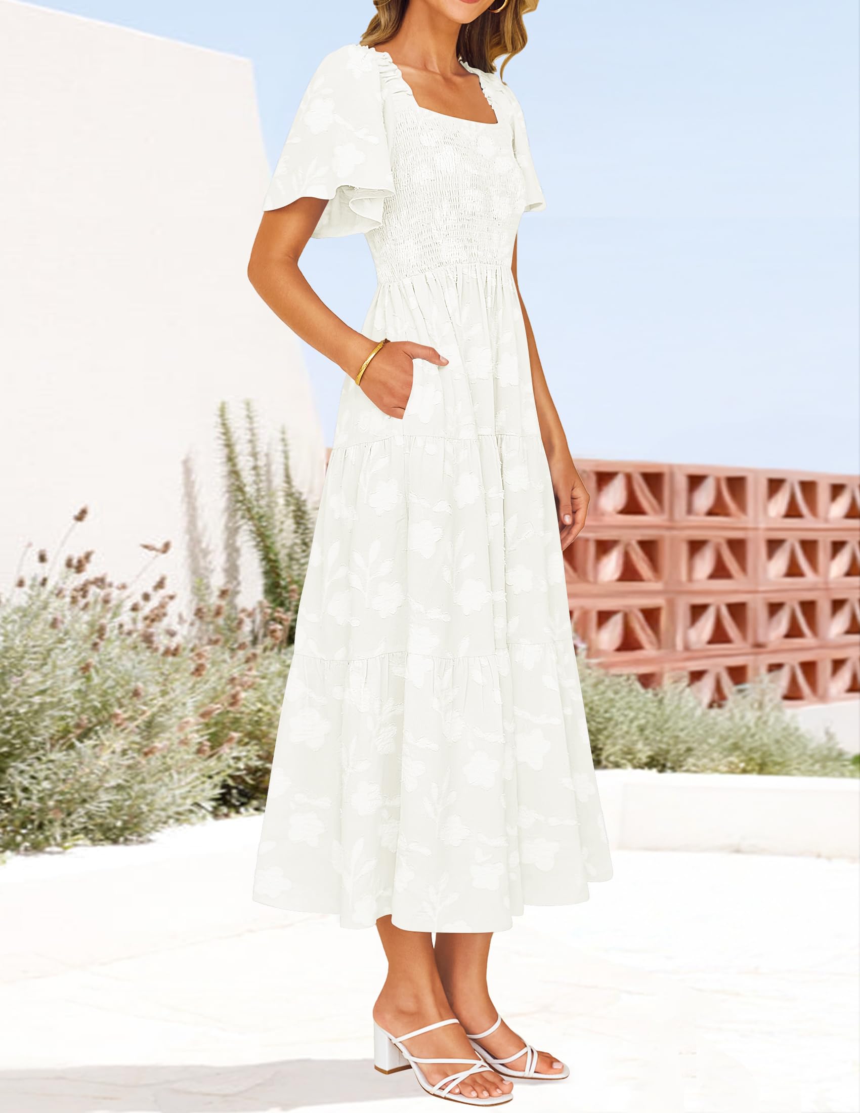 Foto 6 pulgar | Vestido Zesica para Mujer Bohemio Floral Midi Blanco - Venta Internacional