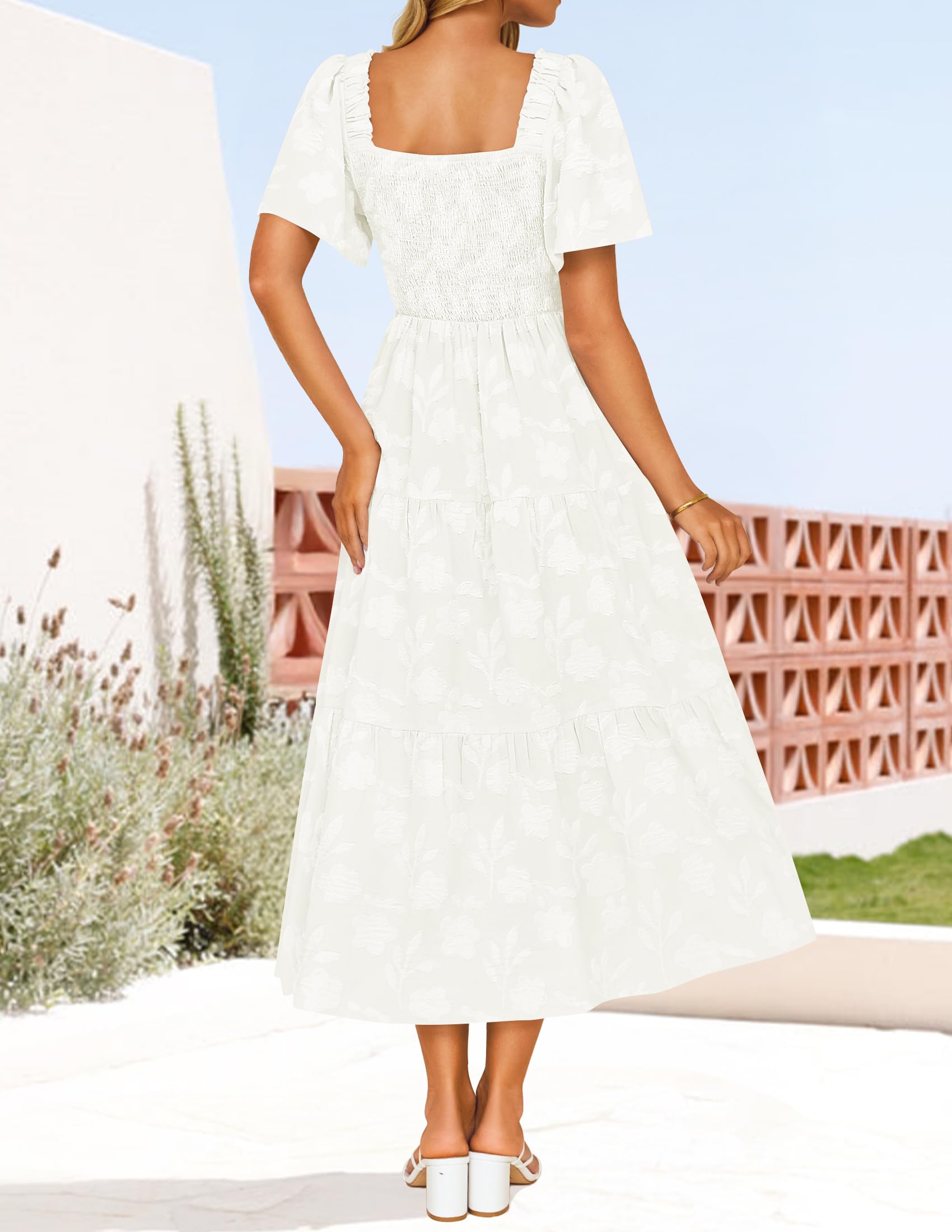 Foto 7 pulgar | Vestido Zesica para Mujer Bohemio Floral Midi Blanco - Venta Internacional