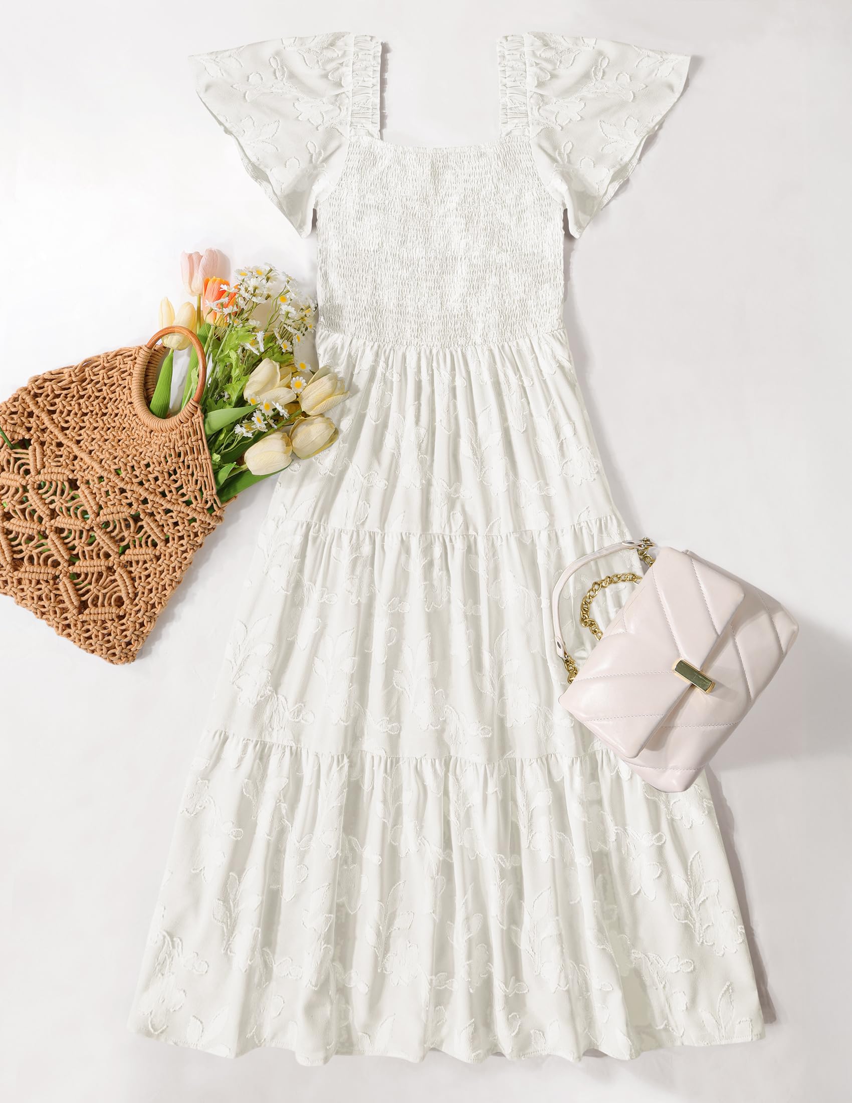 Foto 8 pulgar | Vestido Zesica para Mujer Bohemio Floral Midi Blanco - Venta Internacional
