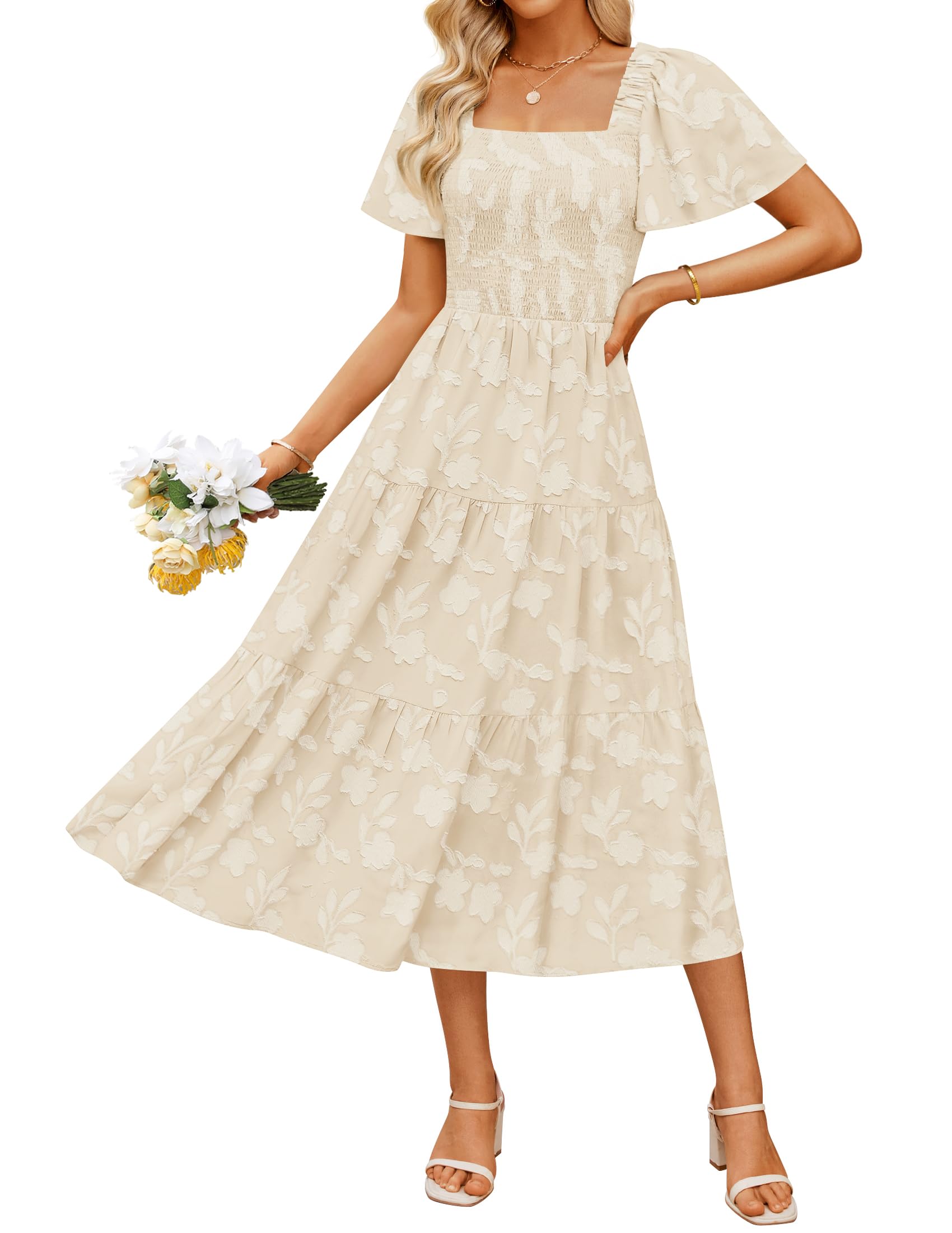 Foto 2 pulgar | Vestido Zesica para Mujer Estilo Bohemio Floral Midi Albaricoque - Venta Internacional