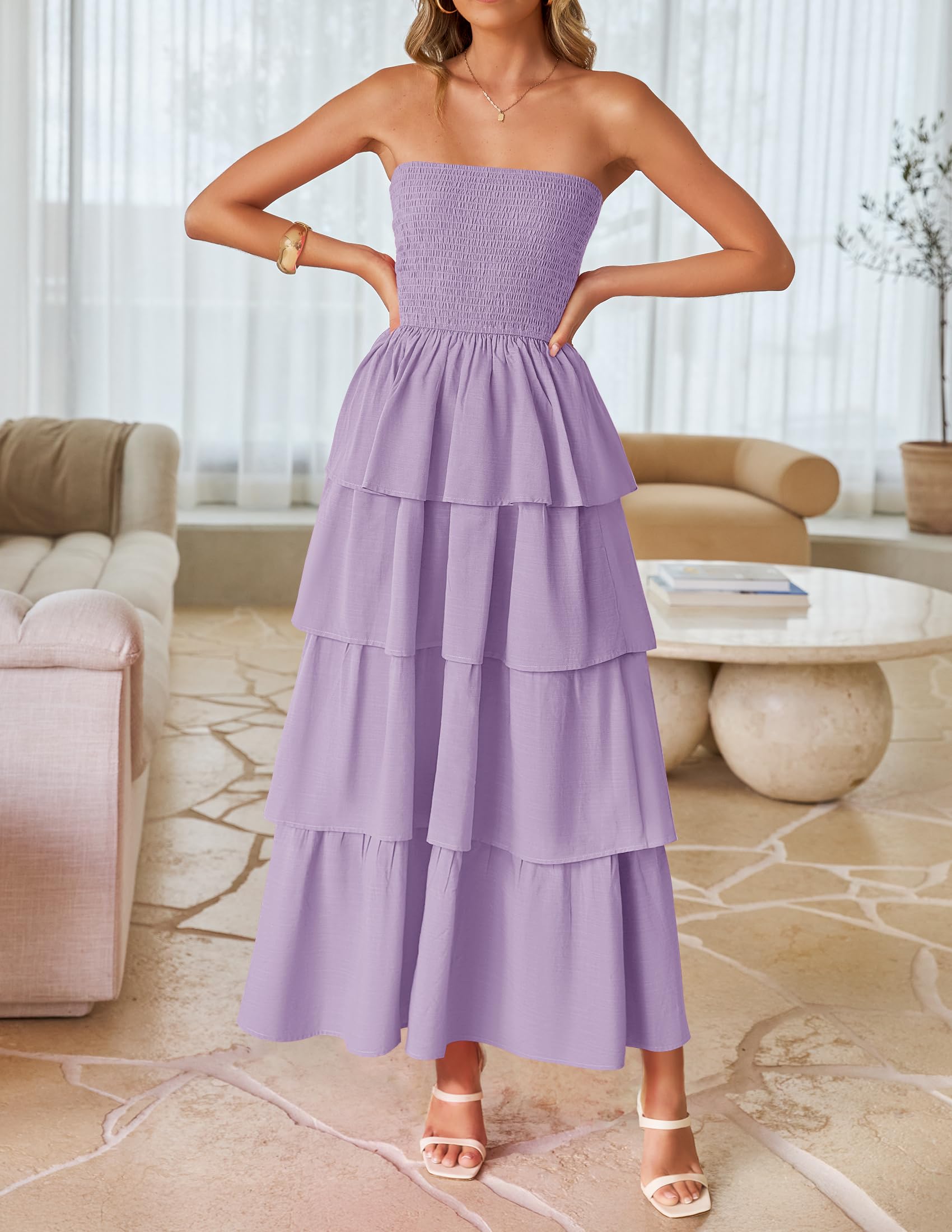 Foto 3 pulgar | Vestido Largo Zesica Sin Tirantes Morado - Venta Internacional
