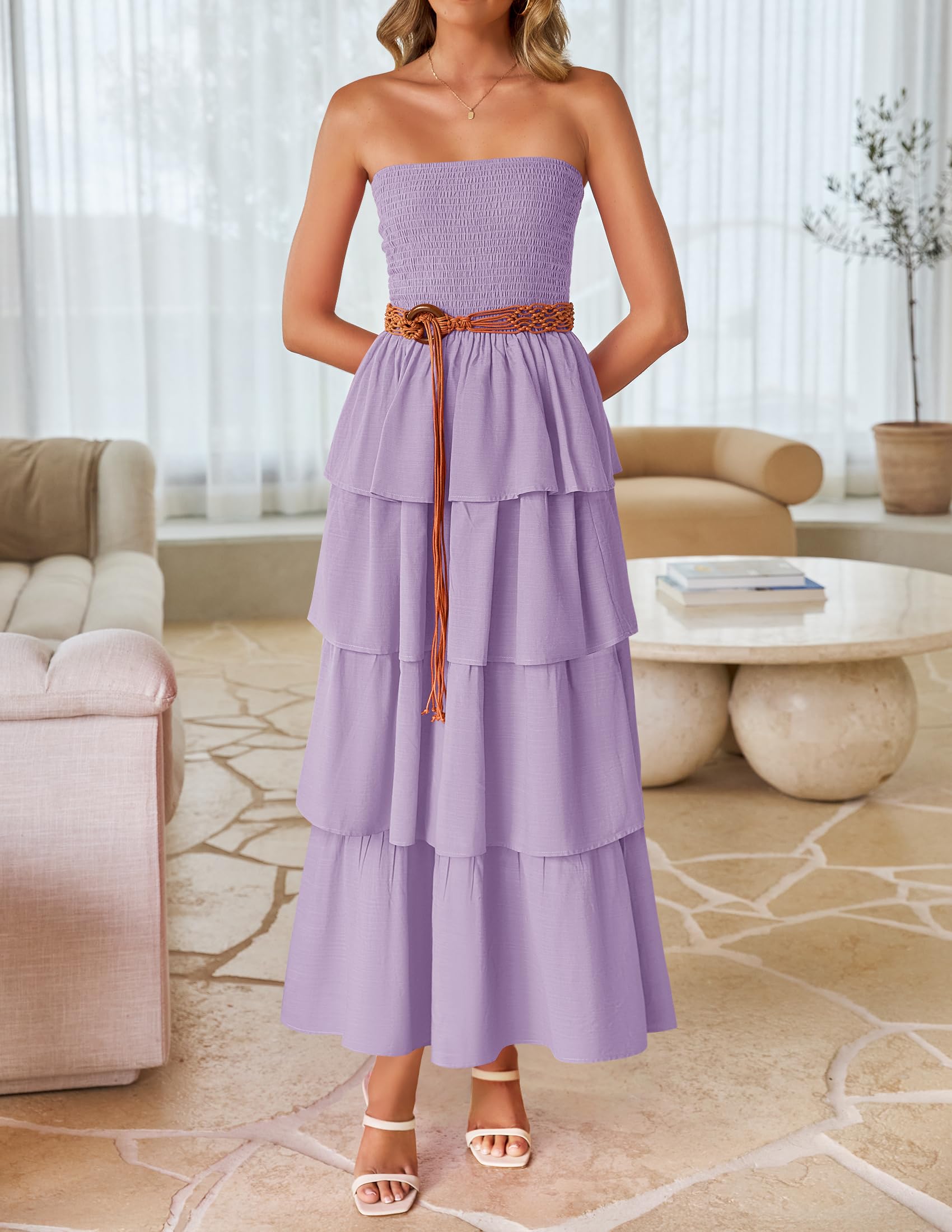 Foto 5 pulgar | Vestido Largo Zesica Sin Tirantes Morado - Venta Internacional