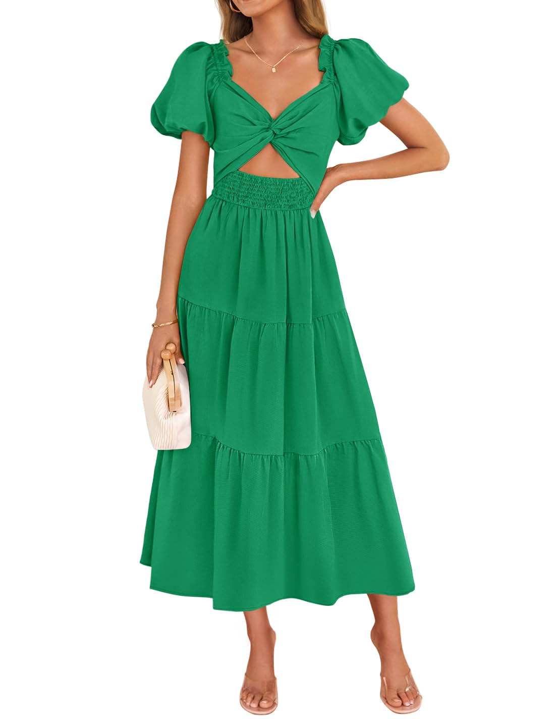 Vestido Zesica 2025 Para Mujer, Estilo Bohemio, Fruncido, Verde, De Vacaciones, Talla L - Venta Internacional.