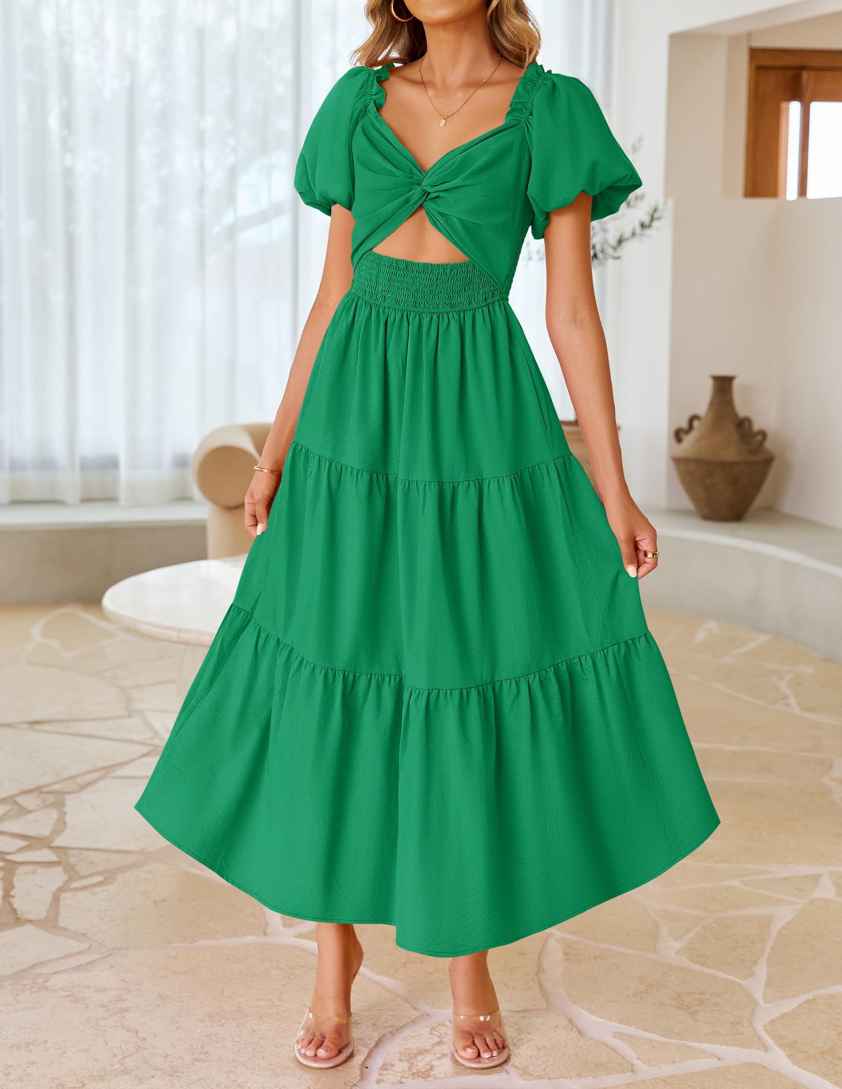 Foto 3 pulgar | Vestido Zesica 2025 Para Mujer, Estilo Bohemio, Fruncido, Verde, De Vacaciones, Talla L - Venta Internacional.