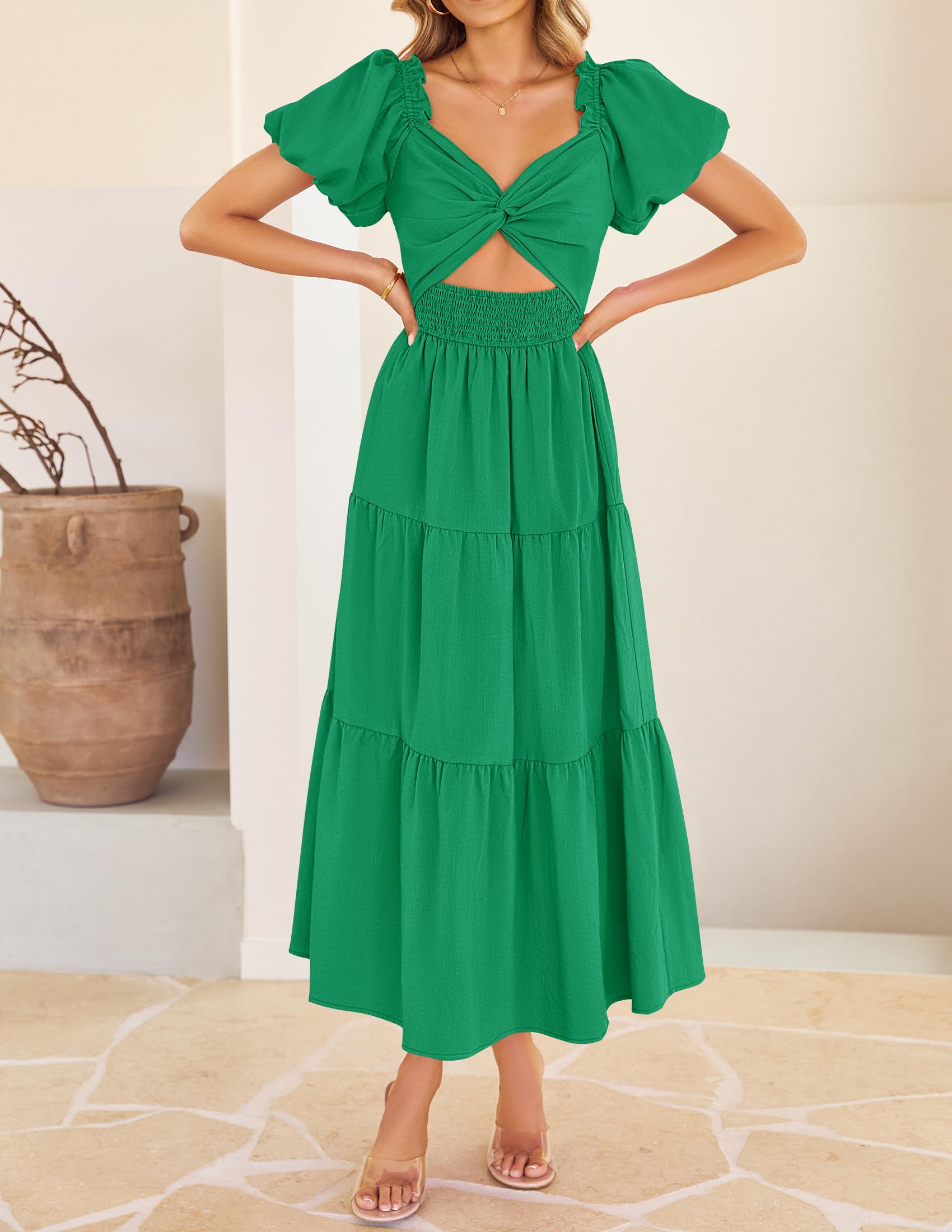 Foto 4 pulgar | Vestido Zesica 2025 Para Mujer, Estilo Bohemio, Fruncido, Verde, De Vacaciones, Talla L - Venta Internacional.