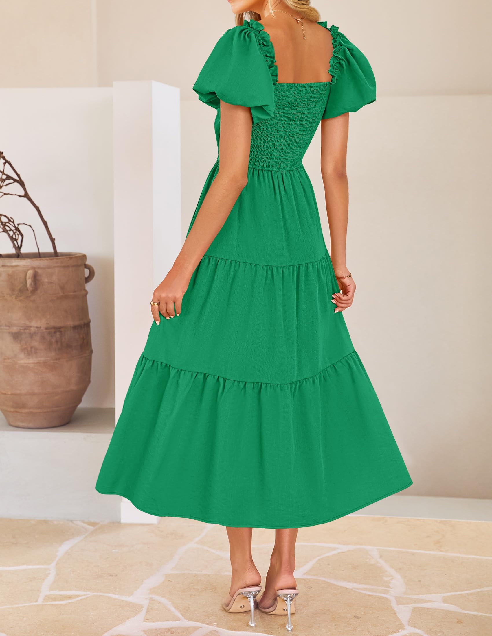 Foto 5 pulgar | Vestido Zesica 2025 Para Mujer, Estilo Bohemio, Fruncido, Verde, De Vacaciones, Talla L - Venta Internacional.