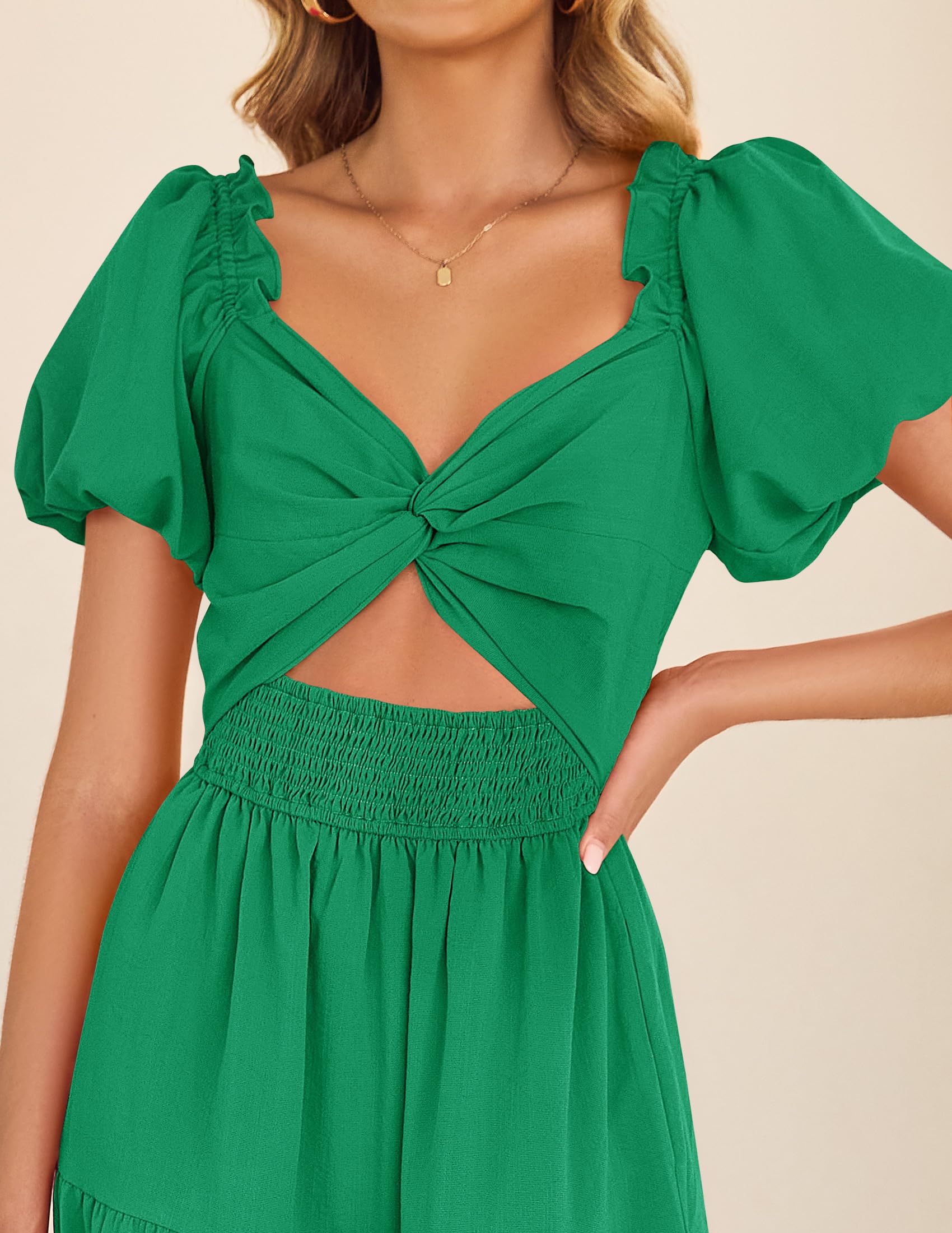 Foto 6 pulgar | Vestido Zesica 2025 Para Mujer, Estilo Bohemio, Fruncido, Verde, De Vacaciones, Talla L - Venta Internacional.