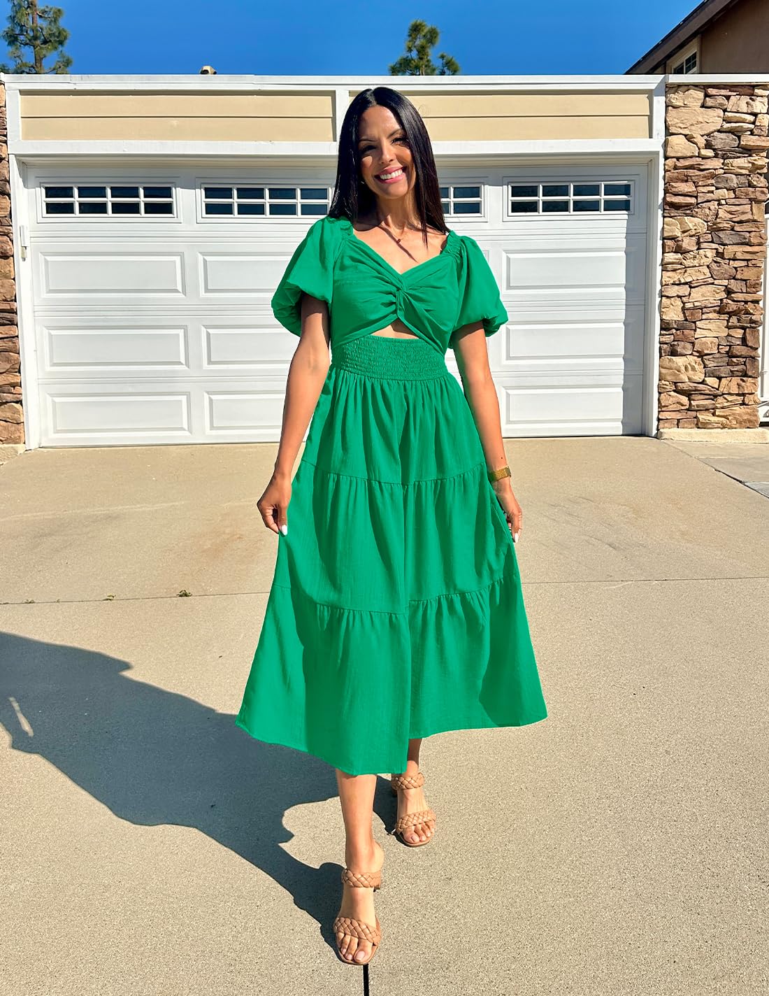 Foto 6 | Vestido Zesica 2025 Para Mujer, Estilo Bohemio, Fruncido, Verde, De Vacaciones, Talla L - Venta Internacional.