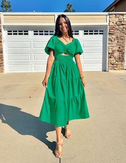 Foto 6 | Vestido Zesica 2025 Para Mujer, Estilo Bohemio, Fruncido, Verde, De Vacaciones, Talla L - Venta Internacional.