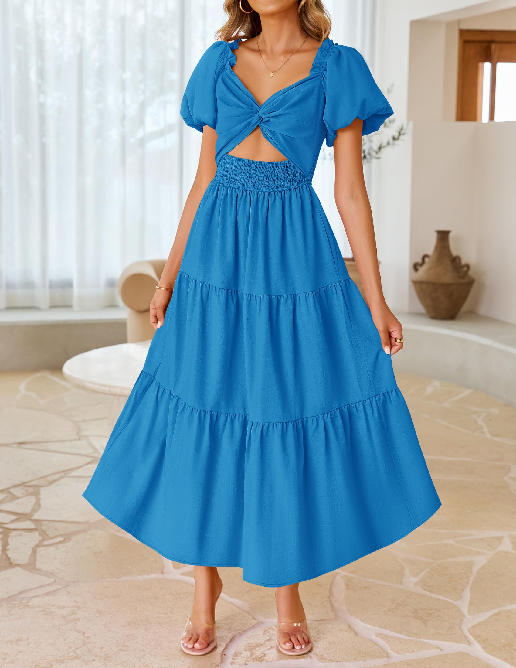 Foto 2 | Vestido Zesica 2025 Para Mujer, Estilo Bohemio, Manga Corta, Color Cobalto - Venta Internacional.
