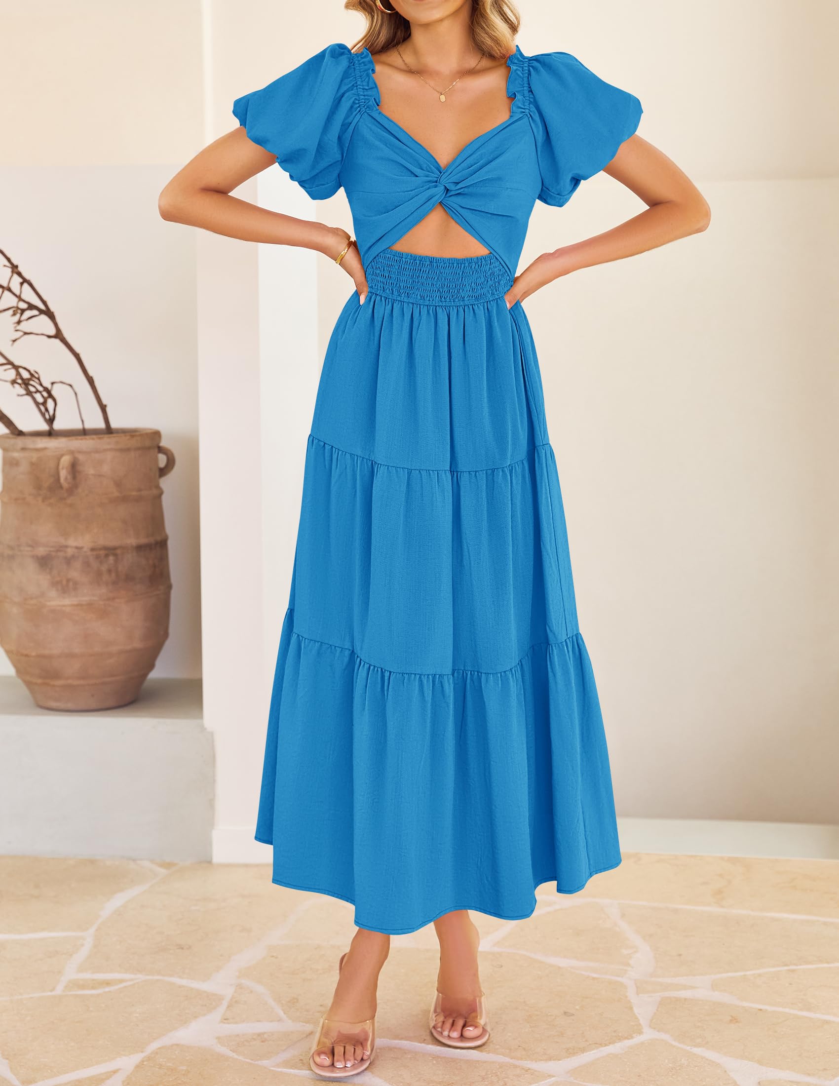 Foto 4 pulgar | Vestido Zesica 2025 Para Mujer, Estilo Bohemio, Manga Corta, Color Cobalto - Venta Internacional.