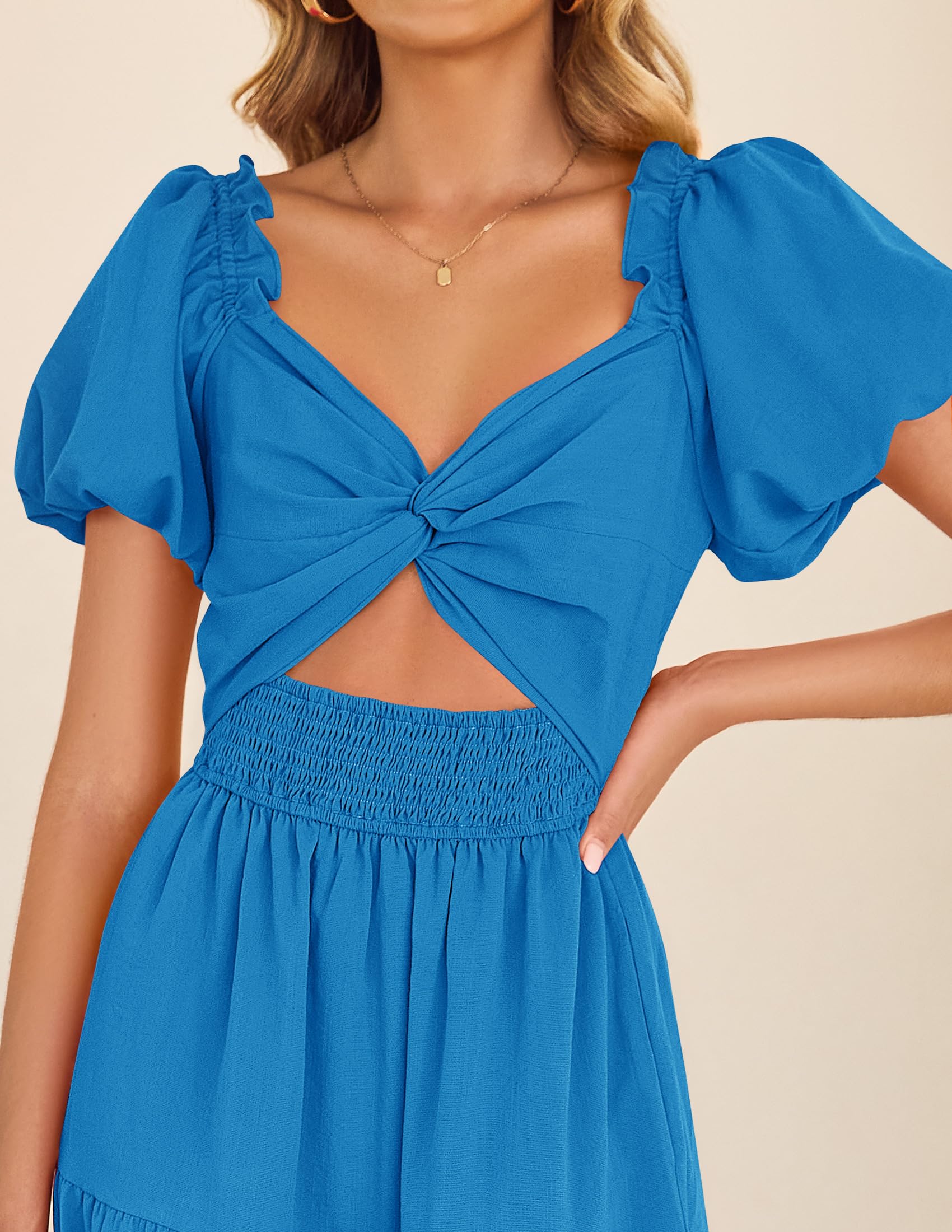 Foto 6 pulgar | Vestido Zesica 2025 Para Mujer, Estilo Bohemio, Manga Corta, Color Cobalto - Venta Internacional.