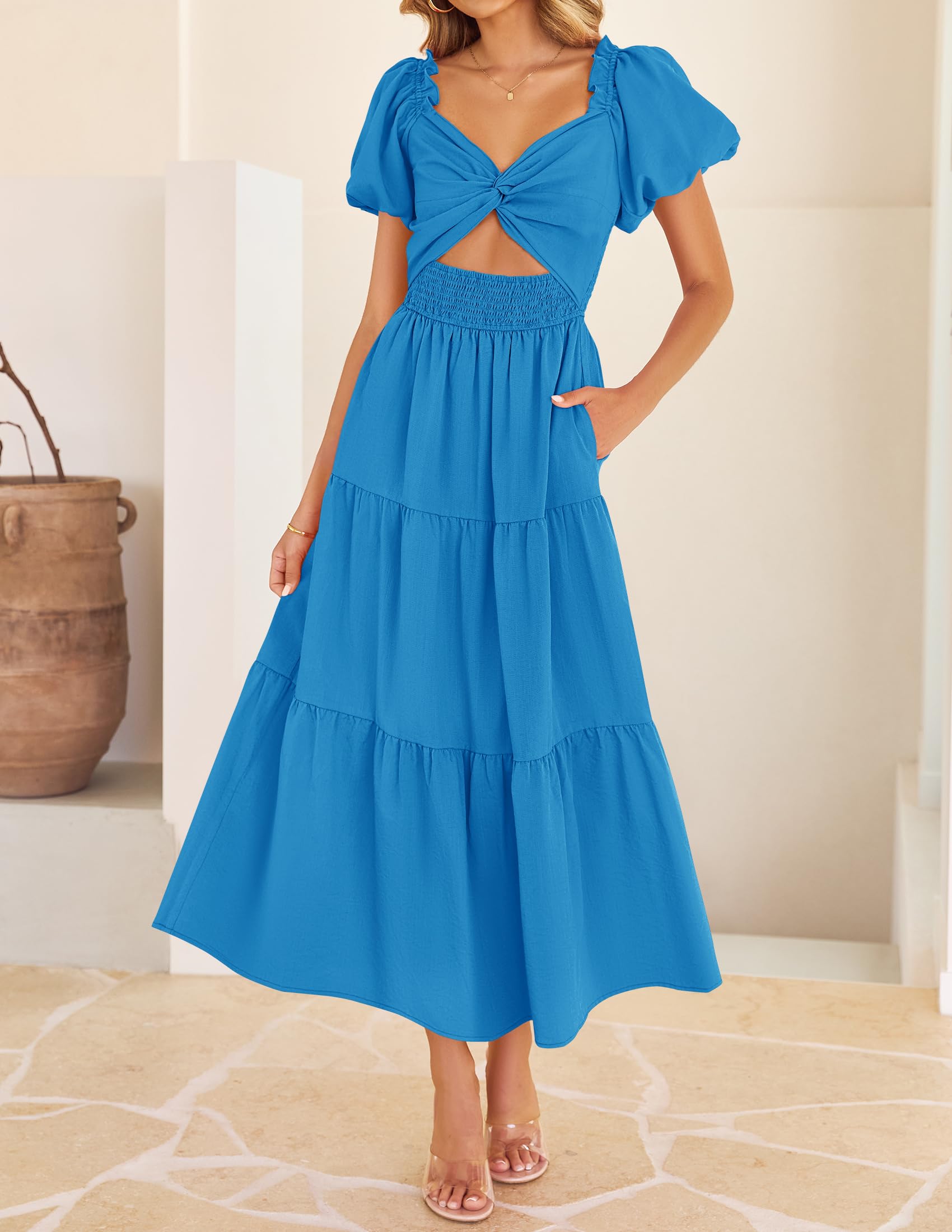 Foto 8 pulgar | Vestido Zesica 2025 Para Mujer, Estilo Bohemio, Manga Corta, Color Cobalto - Venta Internacional.