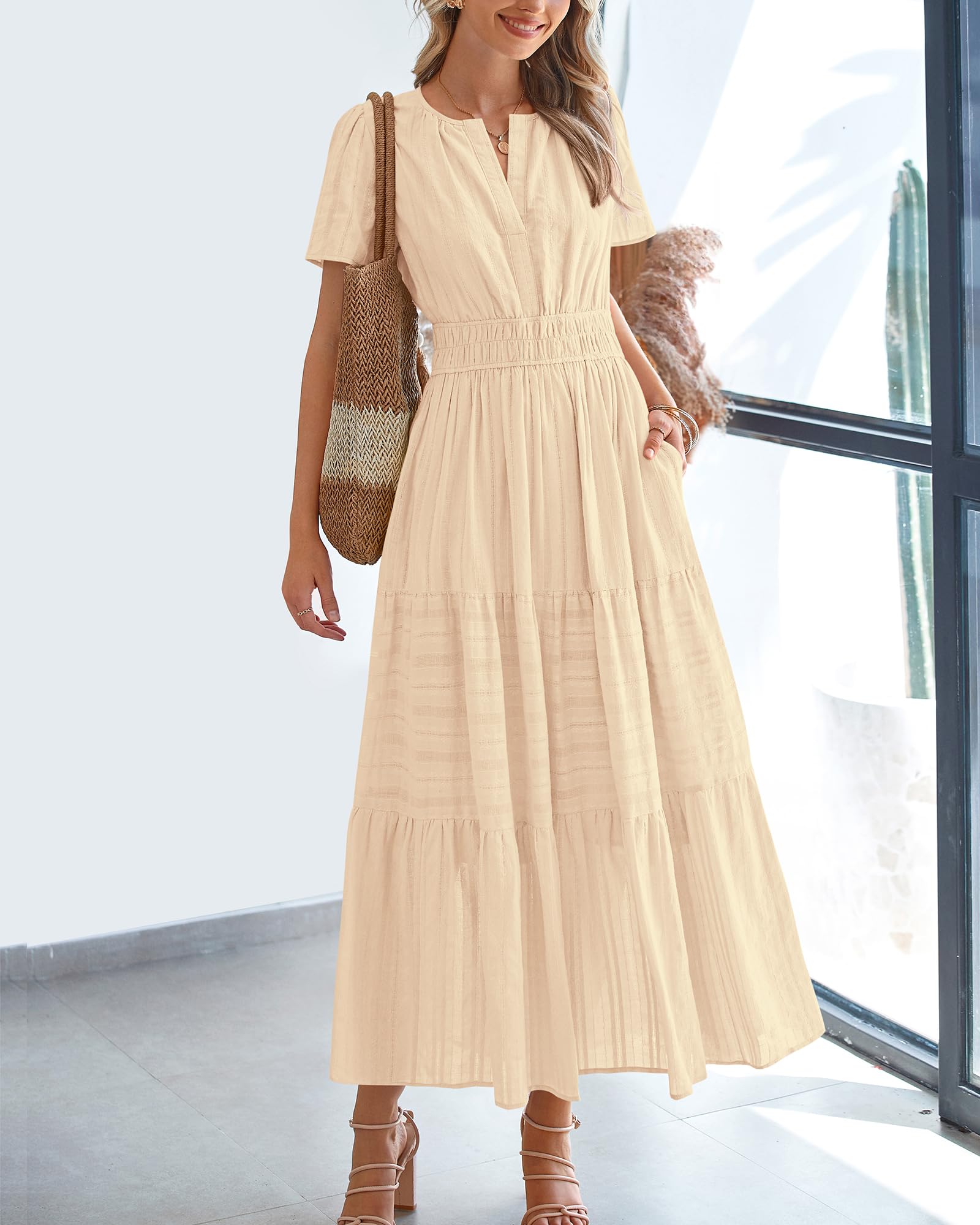 Foto 3 pulgar | Vestido Casual Btfbm De Verano 2025 Con Cuello En V Y Manga Corta Para Mujer - Venta Internacional.