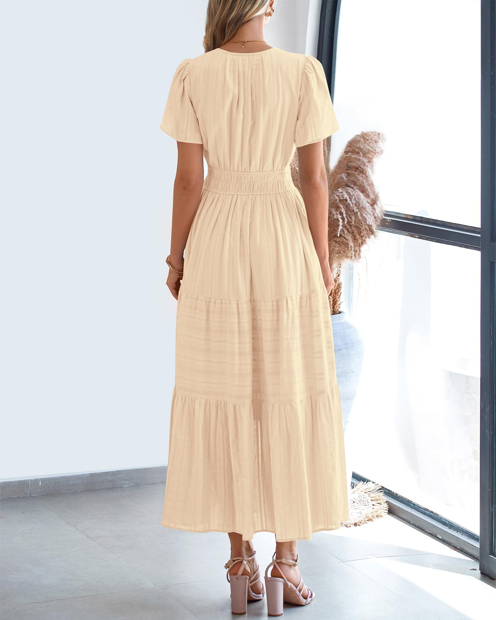 Foto 4 pulgar | Vestido Casual Btfbm De Verano 2025 Con Cuello En V Y Manga Corta Para Mujer - Venta Internacional.