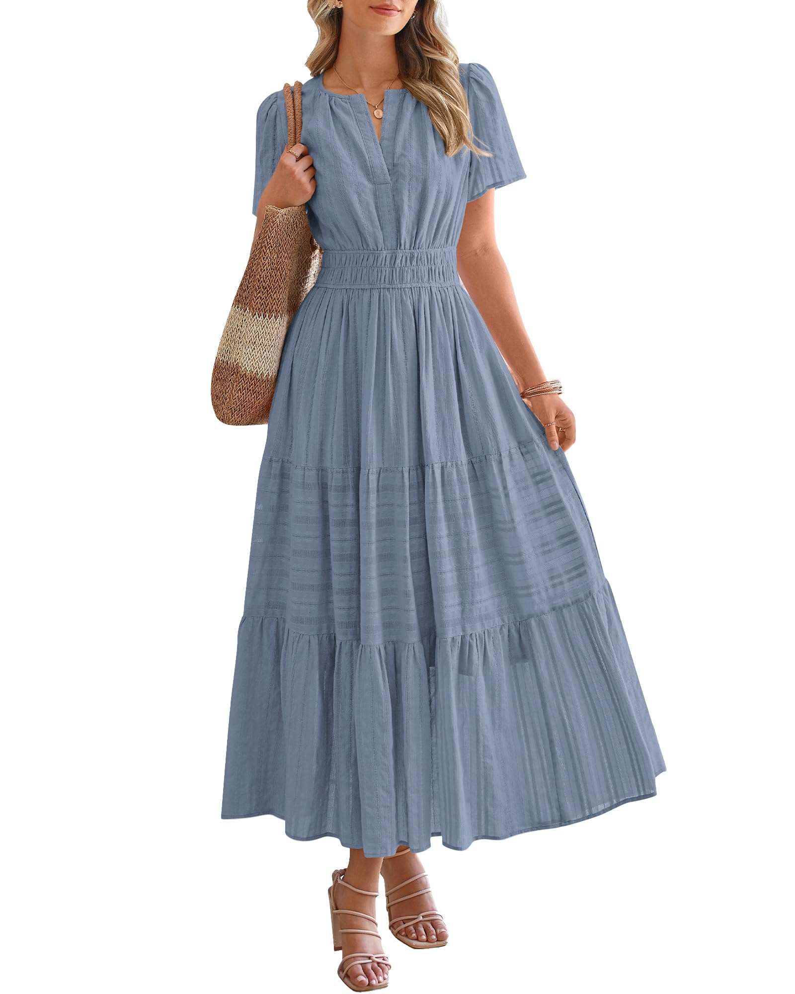 Foto 2 pulgar | Vestido Casual Btfbm Para Mujer, Verano 2025, Cuello En V Y Cintura Elástica - Venta Internacional.