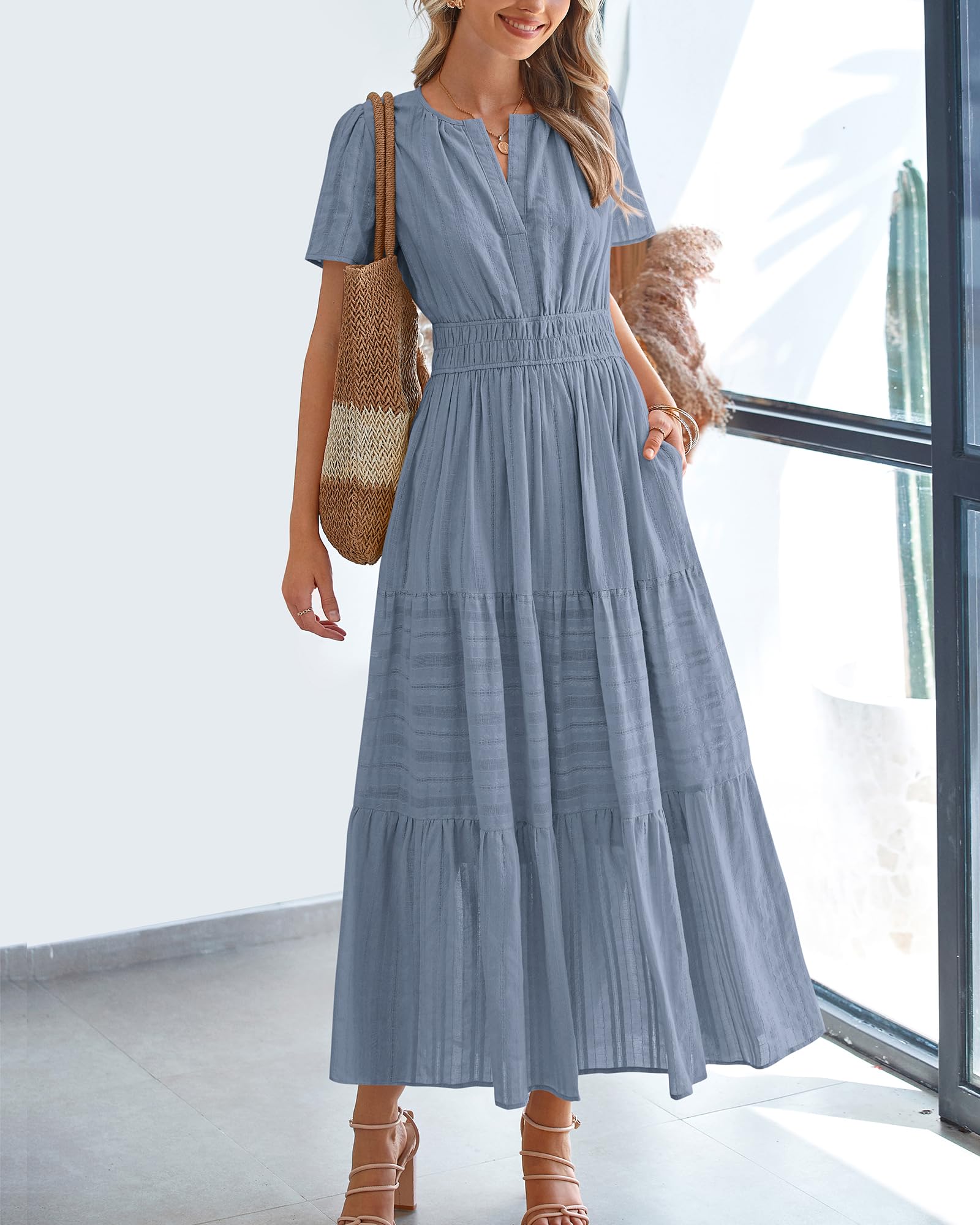 Foto 3 pulgar | Vestido Casual Btfbm Para Mujer, Verano 2025, Cuello En V Y Cintura Elástica - Venta Internacional.