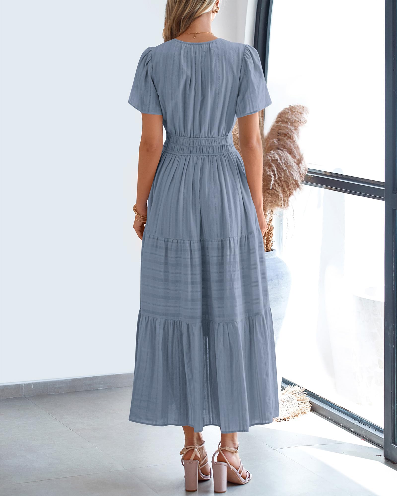 Foto 4 pulgar | Vestido Casual Btfbm Para Mujer, Verano 2025, Cuello En V Y Cintura Elástica - Venta Internacional.