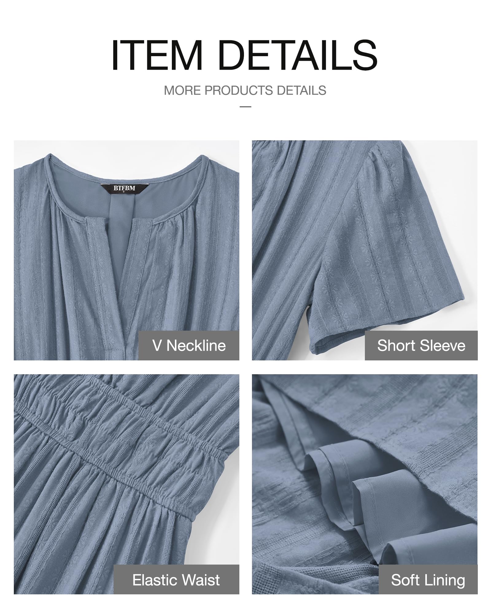 Foto 4 | Vestido Casual Btfbm Para Mujer, Verano 2025, Cuello En V Y Cintura Elástica - Venta Internacional.