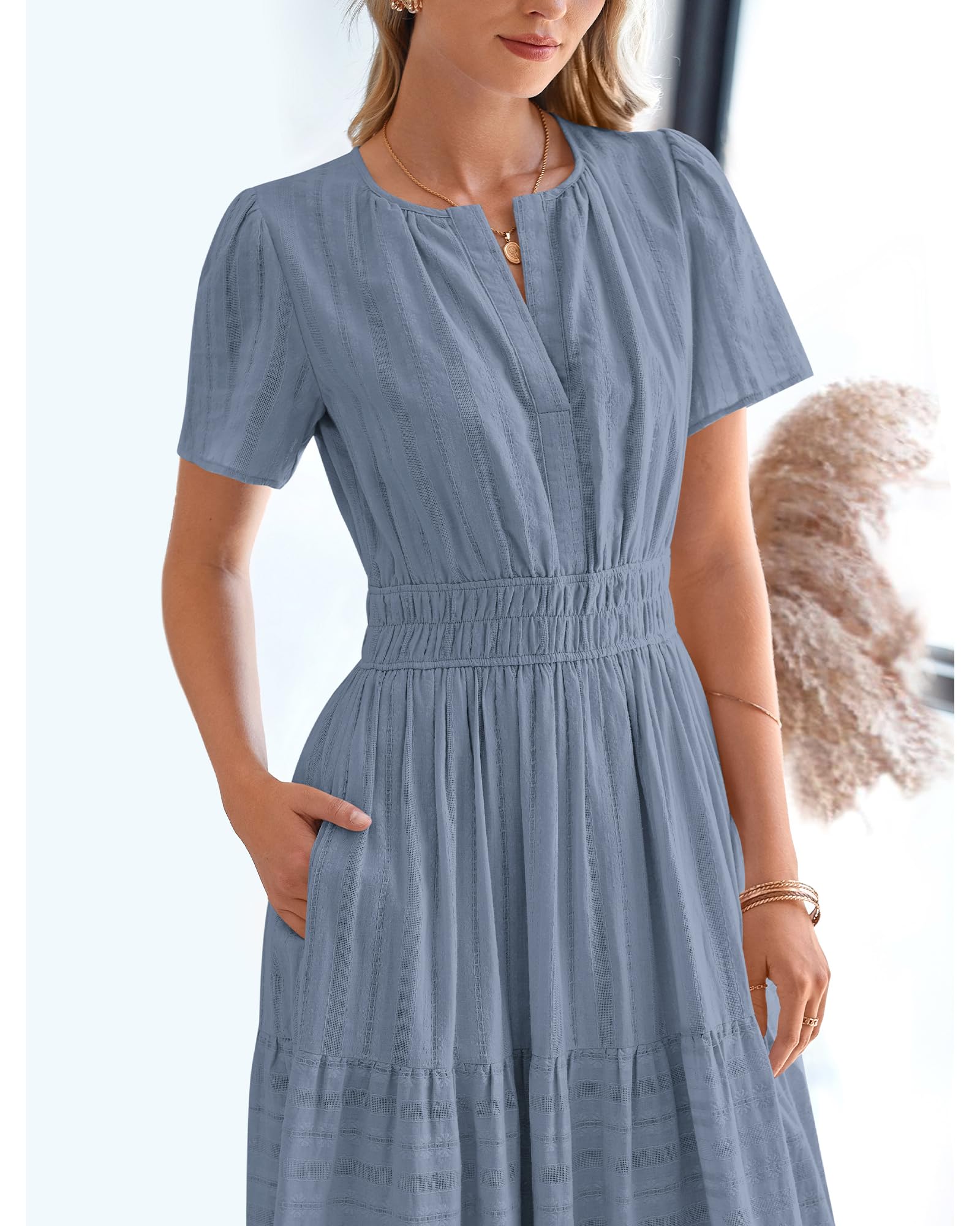 Foto 8 pulgar | Vestido Casual Btfbm Para Mujer, Verano 2025, Cuello En V Y Cintura Elástica - Venta Internacional.
