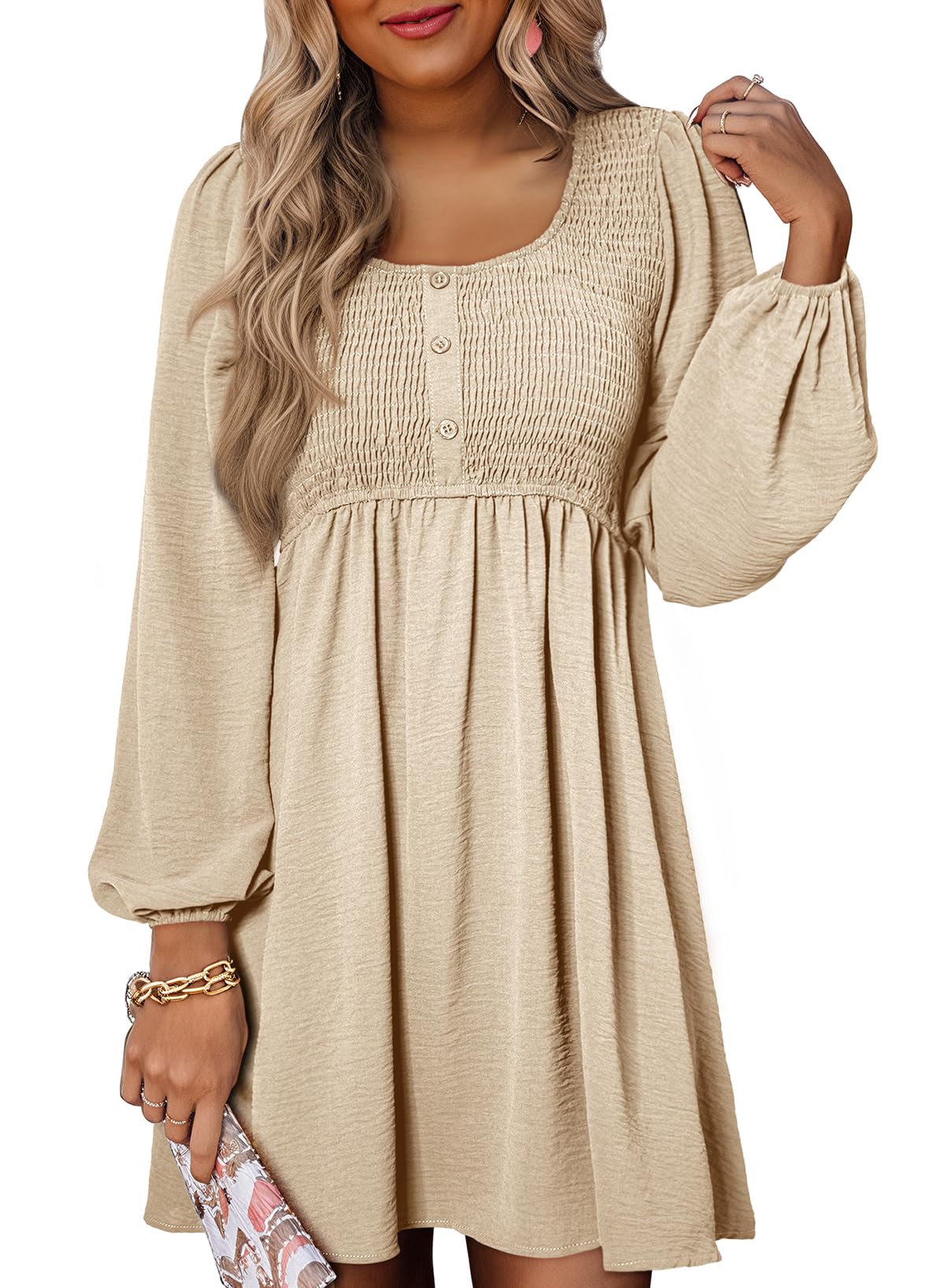 Vestido De Manga Larga Dokotoo 2025 Casual Con Cintura Imperial Fruncida - Venta Internacional.