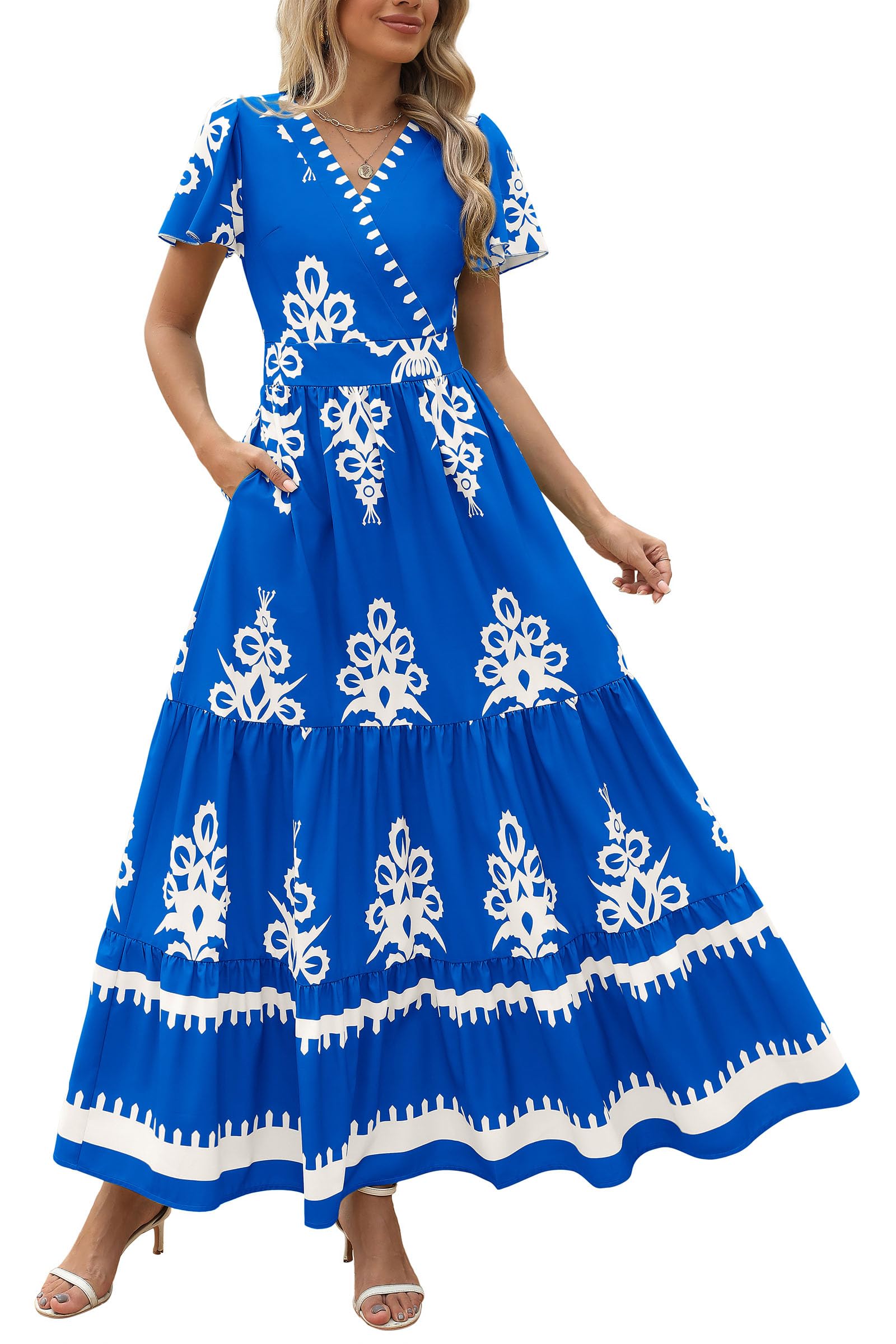Vestido Largo Prettygarden Para Mujer, Verano 2025, Cuello En V, Estampado Floral - Venta Internacional.
