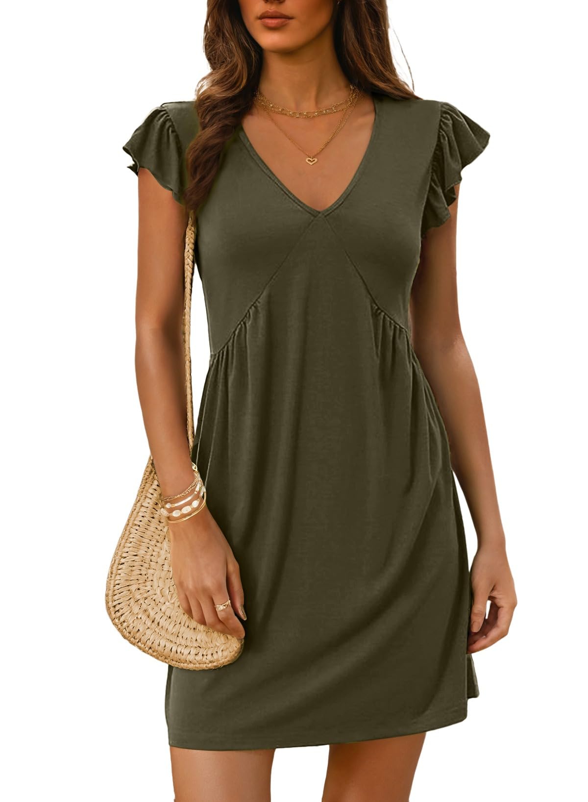Foto 2 pulgar | Vestido Dokotoo Petite De Lino De Verano Con Cuello En V, Mini Playa, Verde - Venta Internacional.