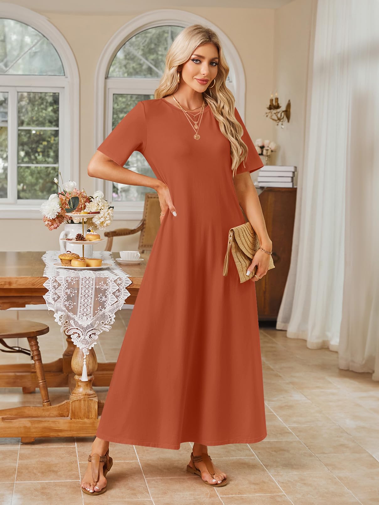 Foto 3 pulgar | Vestido Largo Merokeety Para Mujer 2025 Primavera-verano Caramel - Venta Internacional.
