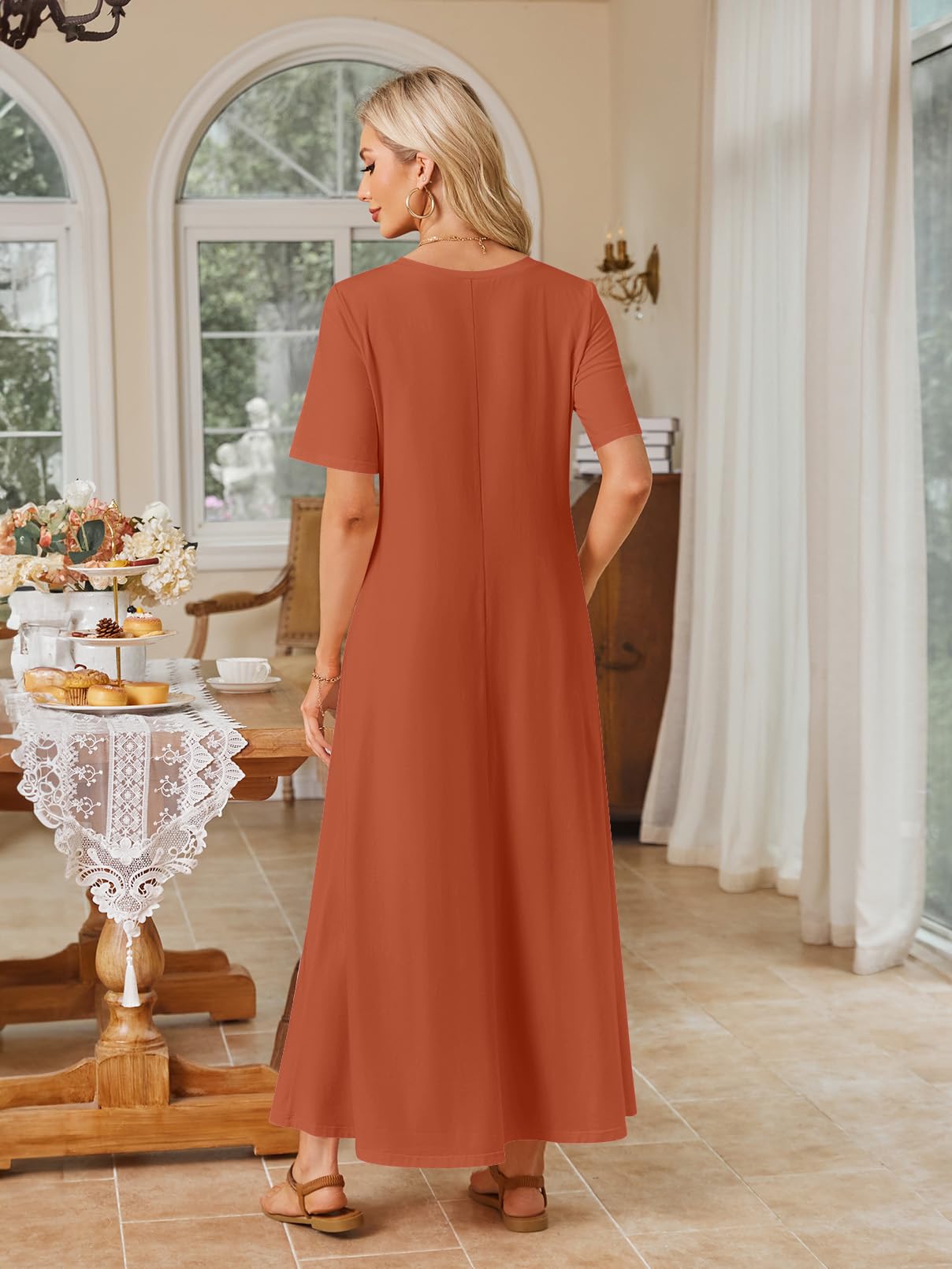 Foto 4 pulgar | Vestido Largo Merokeety Para Mujer 2025 Primavera-verano Caramel - Venta Internacional.
