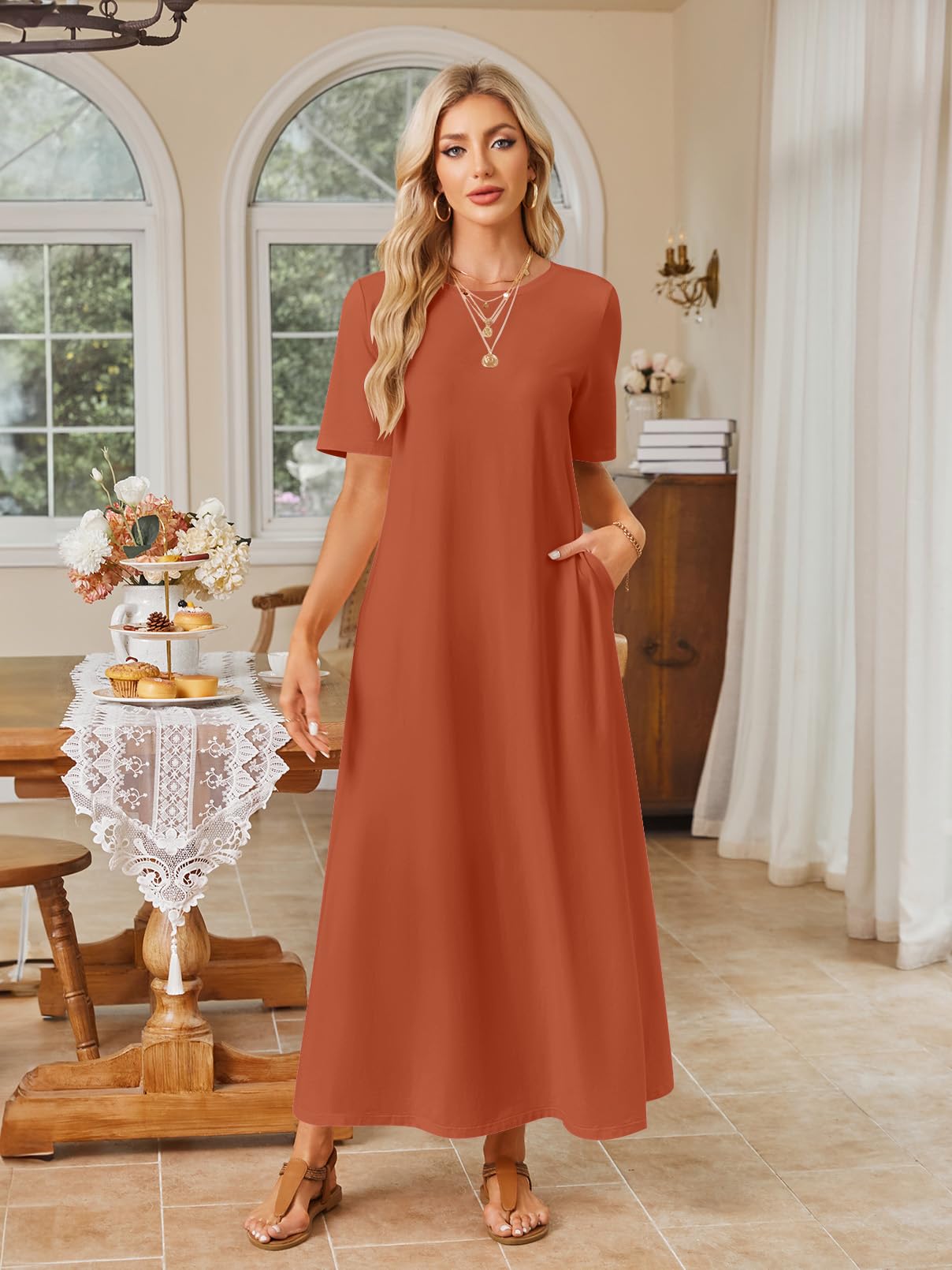 Foto 5 pulgar | Vestido Largo Merokeety Para Mujer 2025 Primavera-verano Caramel - Venta Internacional.