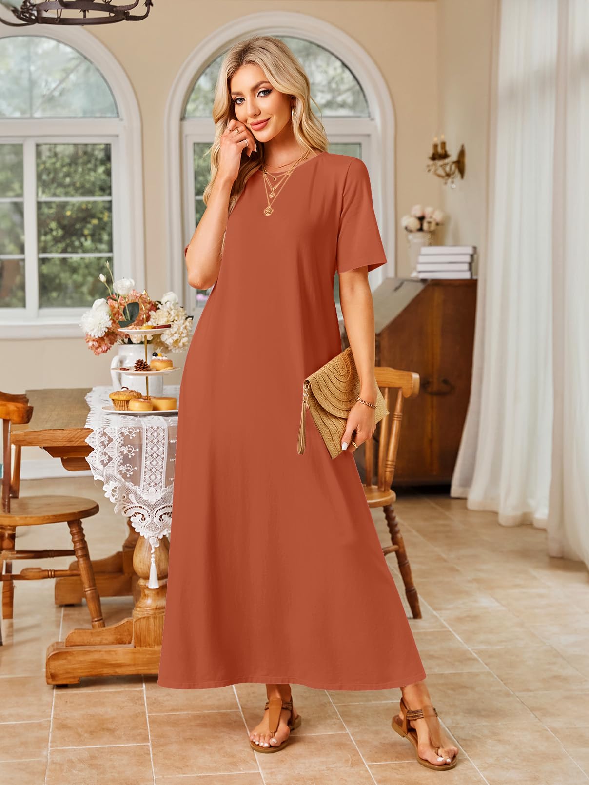 Foto 7 pulgar | Vestido Largo Merokeety Para Mujer 2025 Primavera-verano Caramel - Venta Internacional.