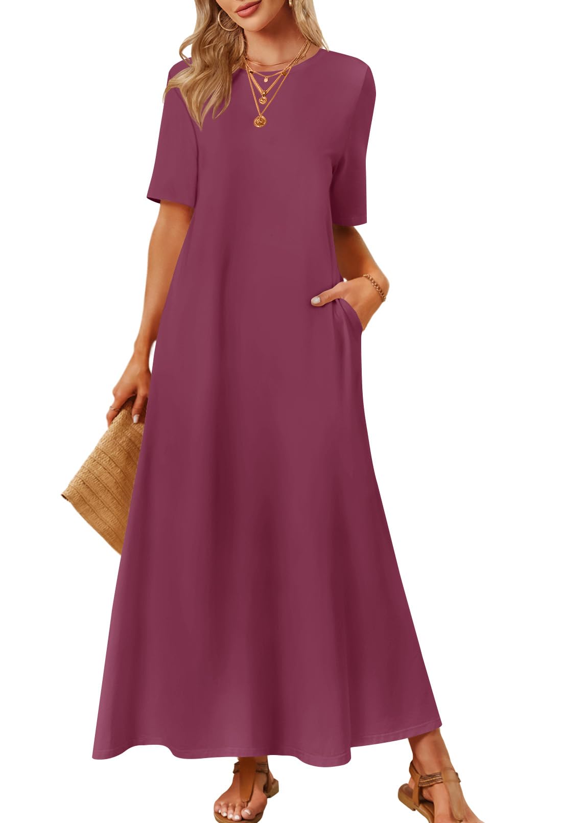 Foto 2 pulgar | Vestido Largo Merokeety Para Mujer 2025, Primavera-verano, Vino, Talla L - Venta Internacional.