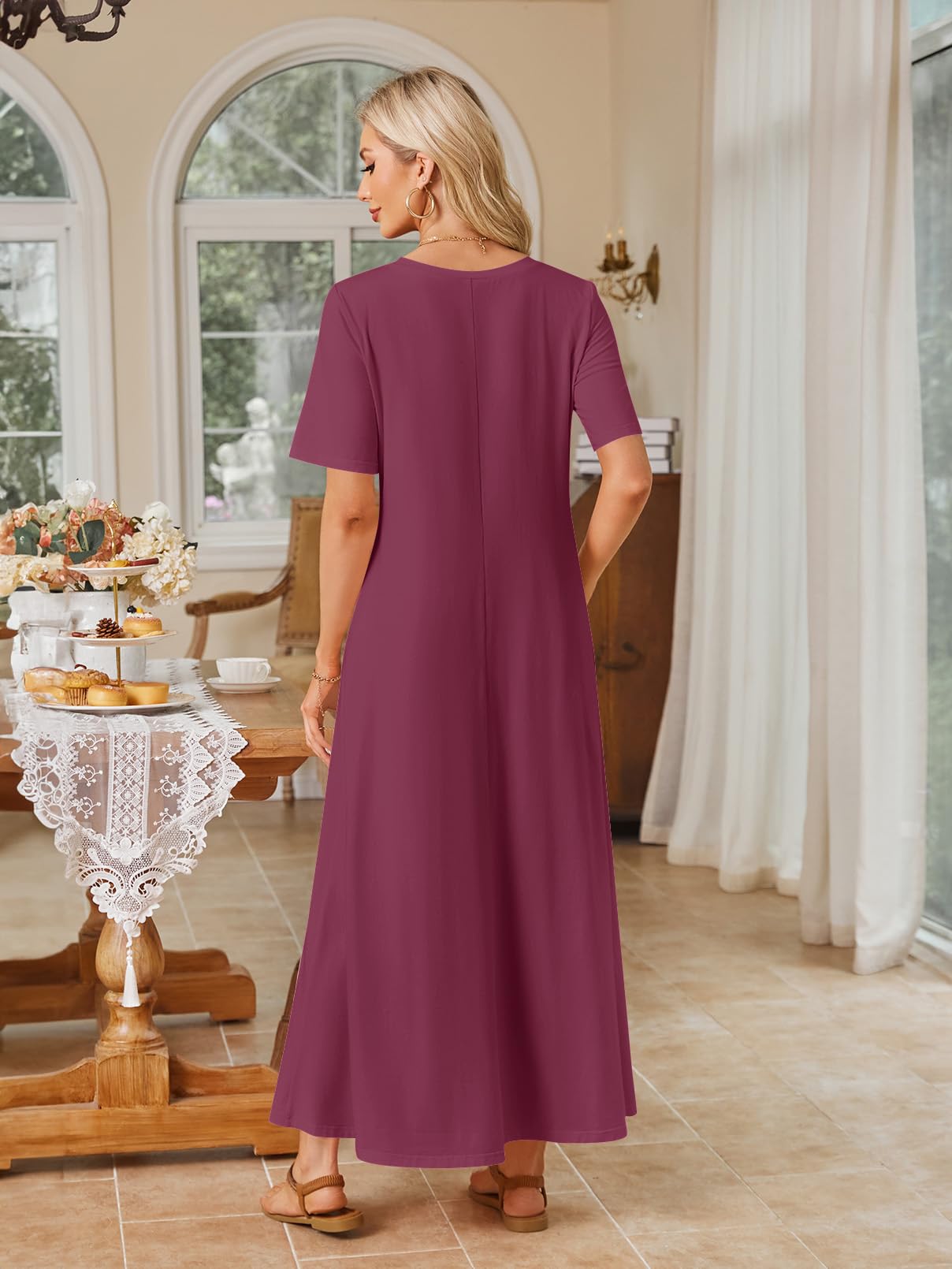 Foto 4 pulgar | Vestido Largo Merokeety Para Mujer 2025, Primavera-verano, Vino, Talla L - Venta Internacional.