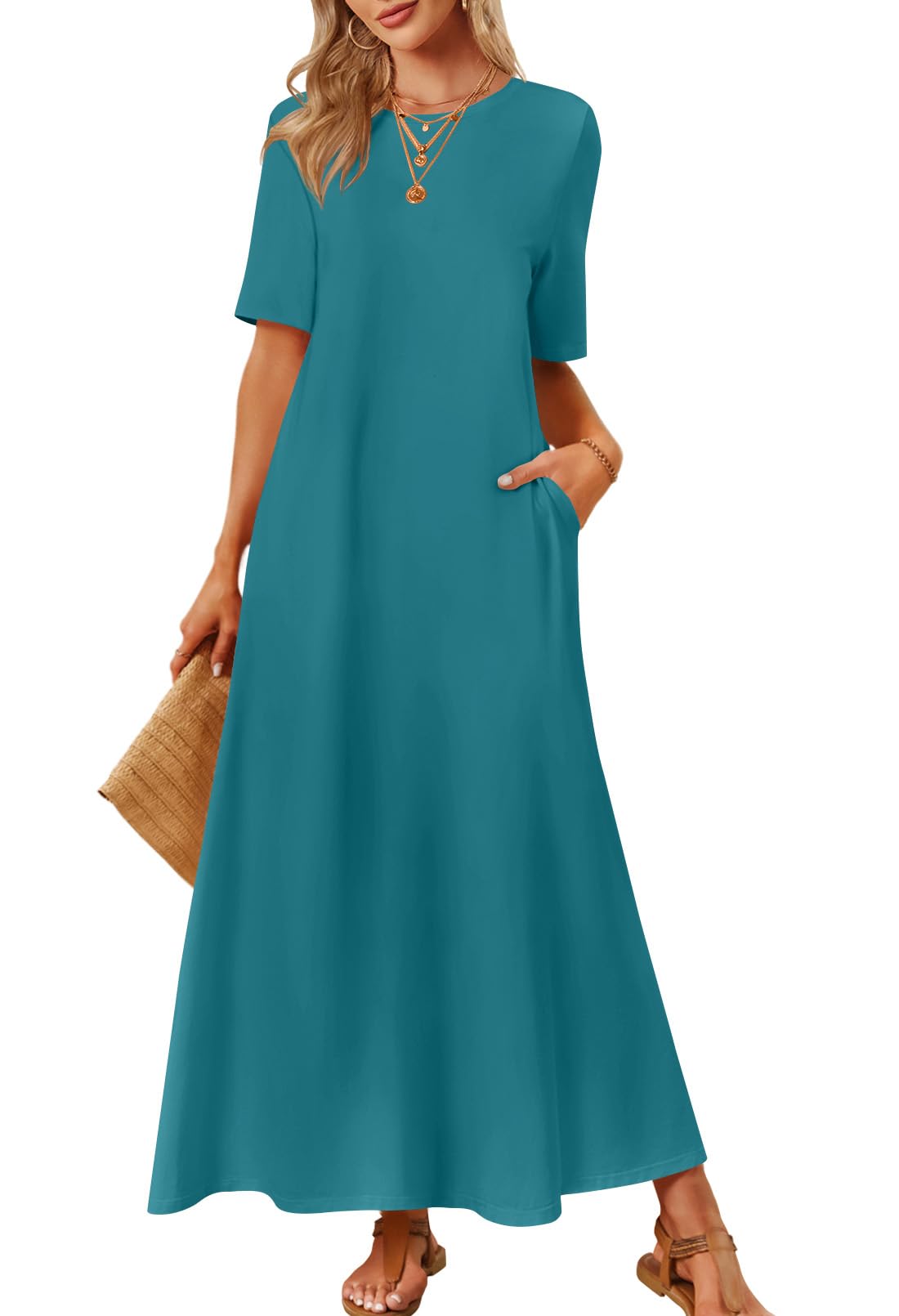 Foto 2 pulgar | Vestido Largo Merokeety Para Mujer 2025, Primavera Y Verano, Verde Azulado, Xxl - Venta Internacional.