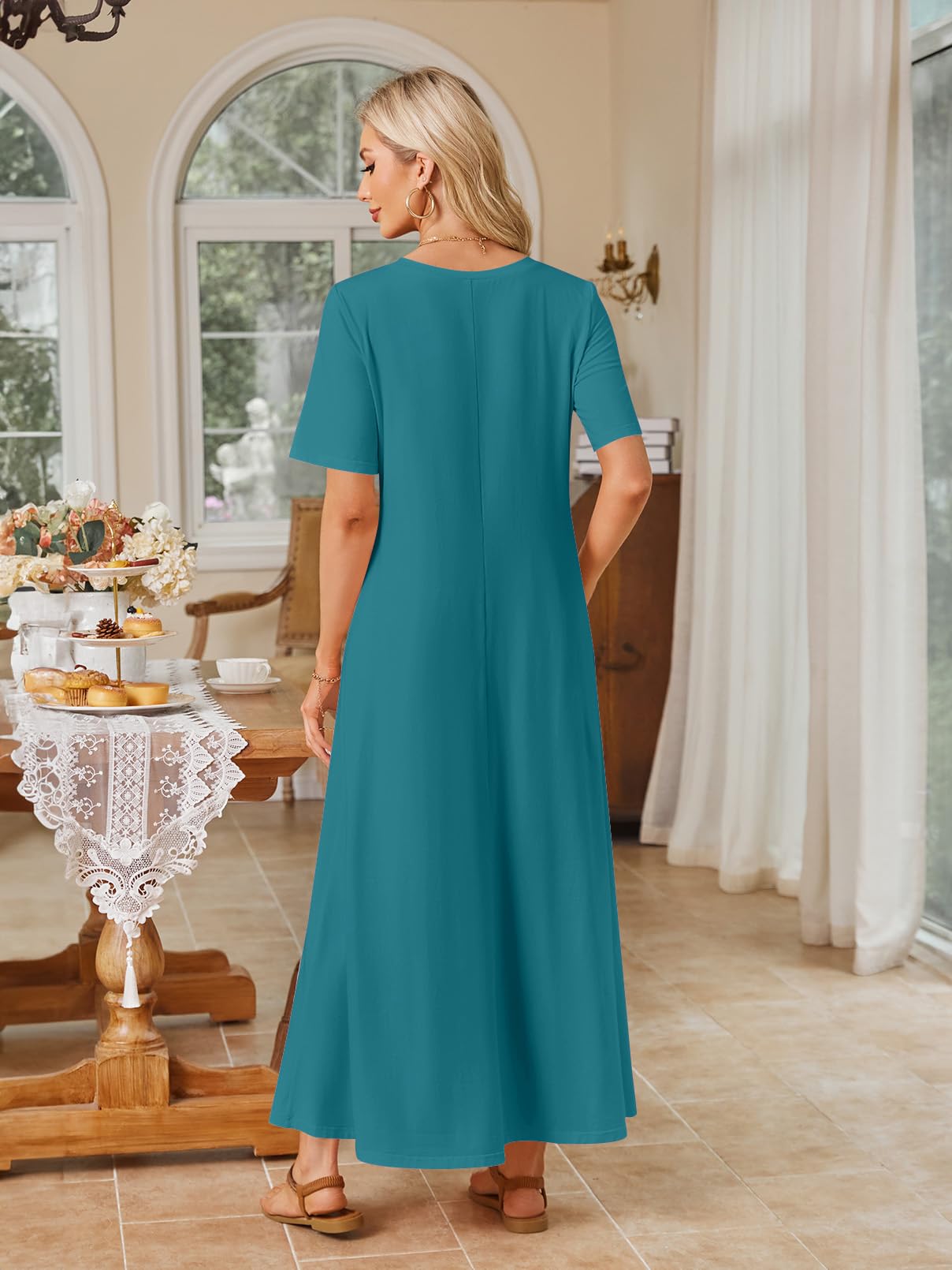 Foto 4 pulgar | Vestido Largo Merokeety Para Mujer 2025, Primavera Y Verano, Verde Azulado, Xxl - Venta Internacional.