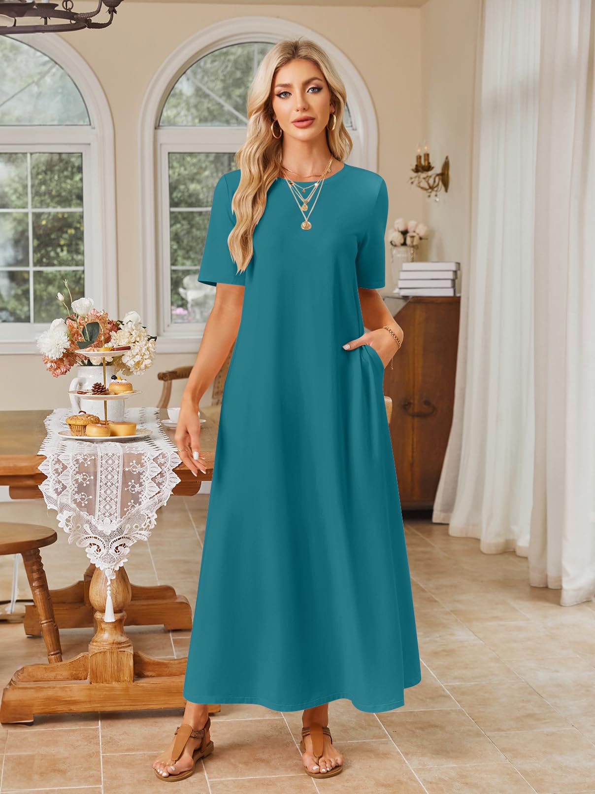 Foto 5 pulgar | Vestido Largo Merokeety Para Mujer 2025, Primavera Y Verano, Verde Azulado, Xxl - Venta Internacional.
