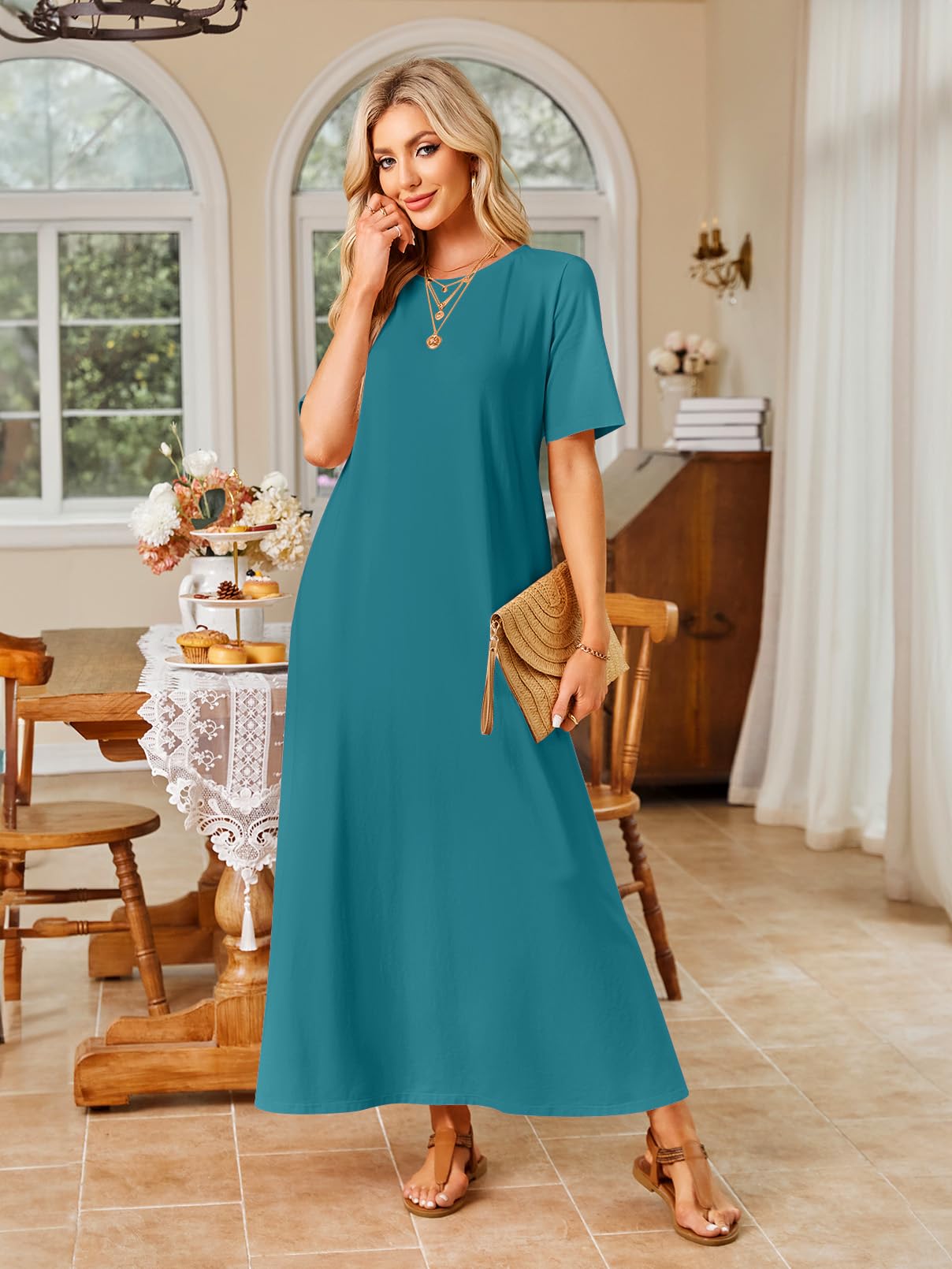 Foto 7 pulgar | Vestido Largo Merokeety Para Mujer 2025, Primavera Y Verano, Verde Azulado, Xxl - Venta Internacional.