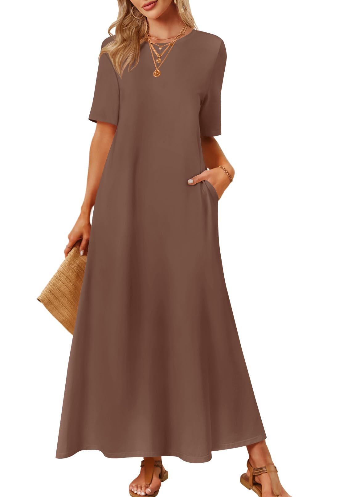 Foto 1 | Vestido Largo Merokeety Para Mujer 2025 Primavera-verano Café Xl - Venta Internacional.