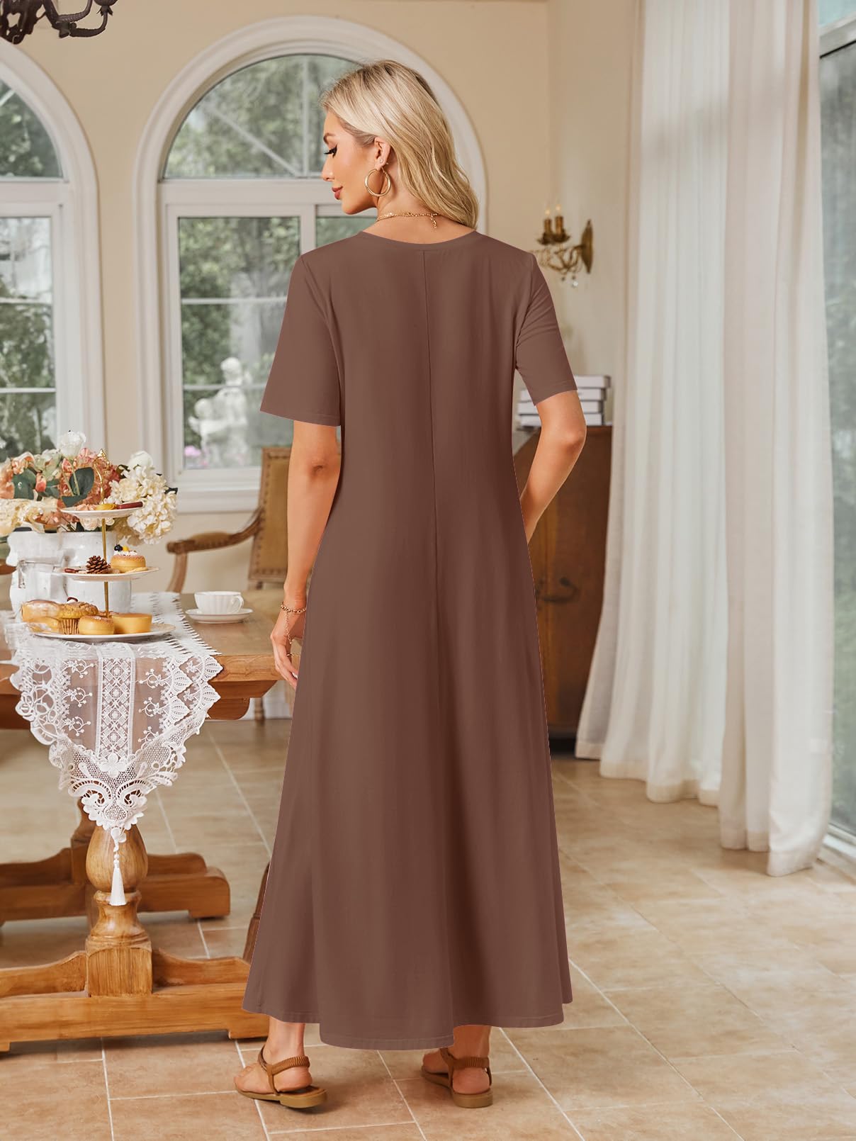 Foto 4 pulgar | Vestido Largo Merokeety Para Mujer 2025 Primavera-verano Café Xl - Venta Internacional.