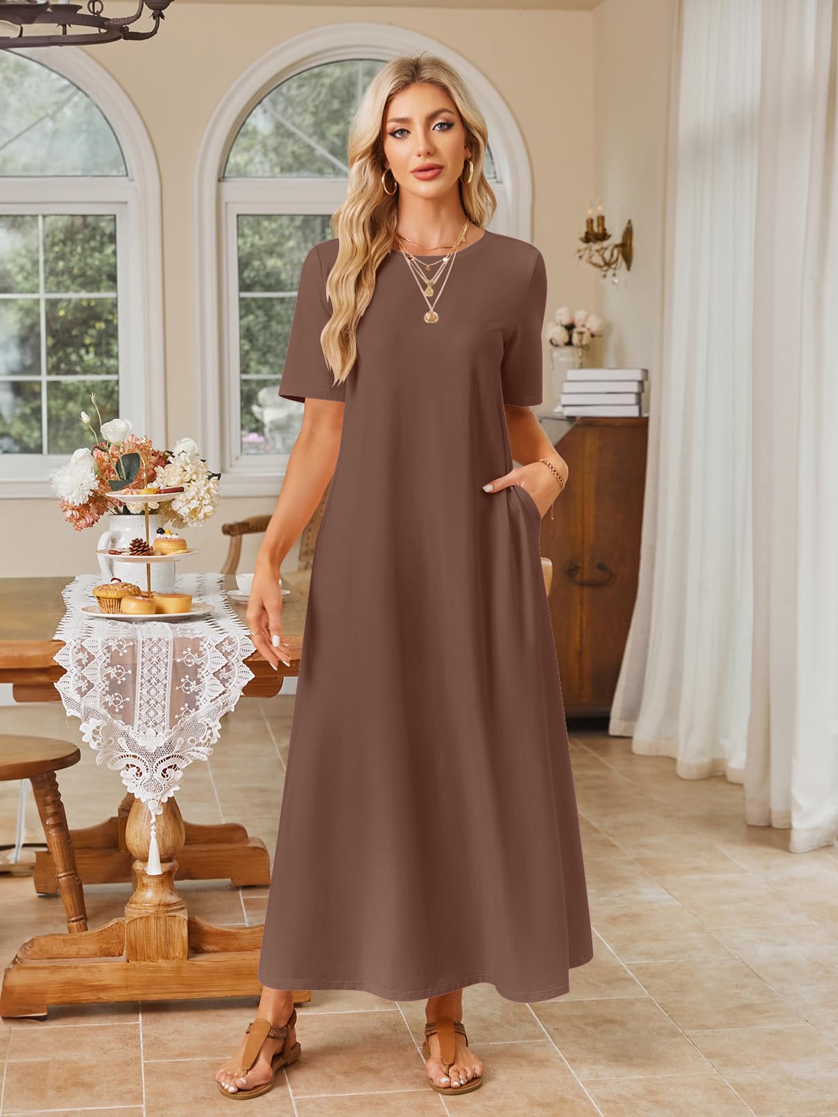 Foto 5 pulgar | Vestido Largo Merokeety Para Mujer 2025 Primavera-verano Café Xl - Venta Internacional.