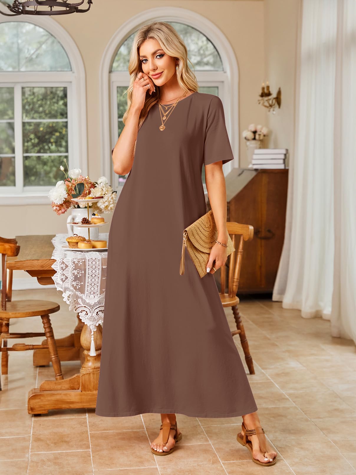 Foto 7 pulgar | Vestido Largo Merokeety Para Mujer 2025 Primavera-verano Café Xl - Venta Internacional.