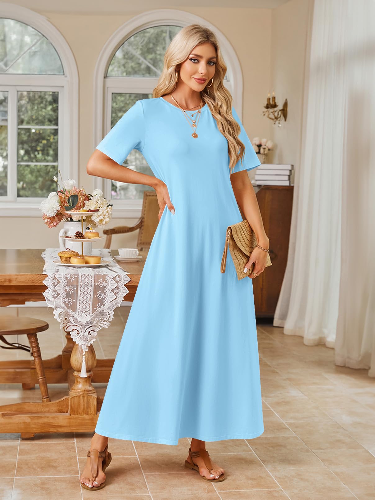 Foto 3 pulgar | Vestido Largo Merokeety Para Mujer 2025 Primavera-verano Skyblue - Venta Internacional.