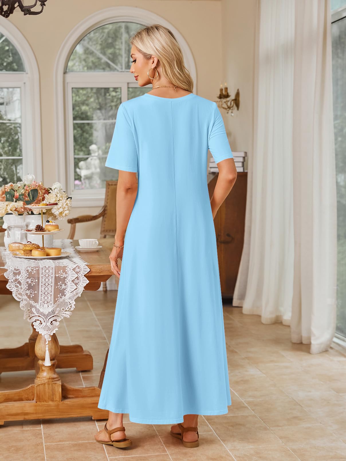 Foto 4 pulgar | Vestido Largo Merokeety Para Mujer 2025 Primavera-verano Skyblue - Venta Internacional.
