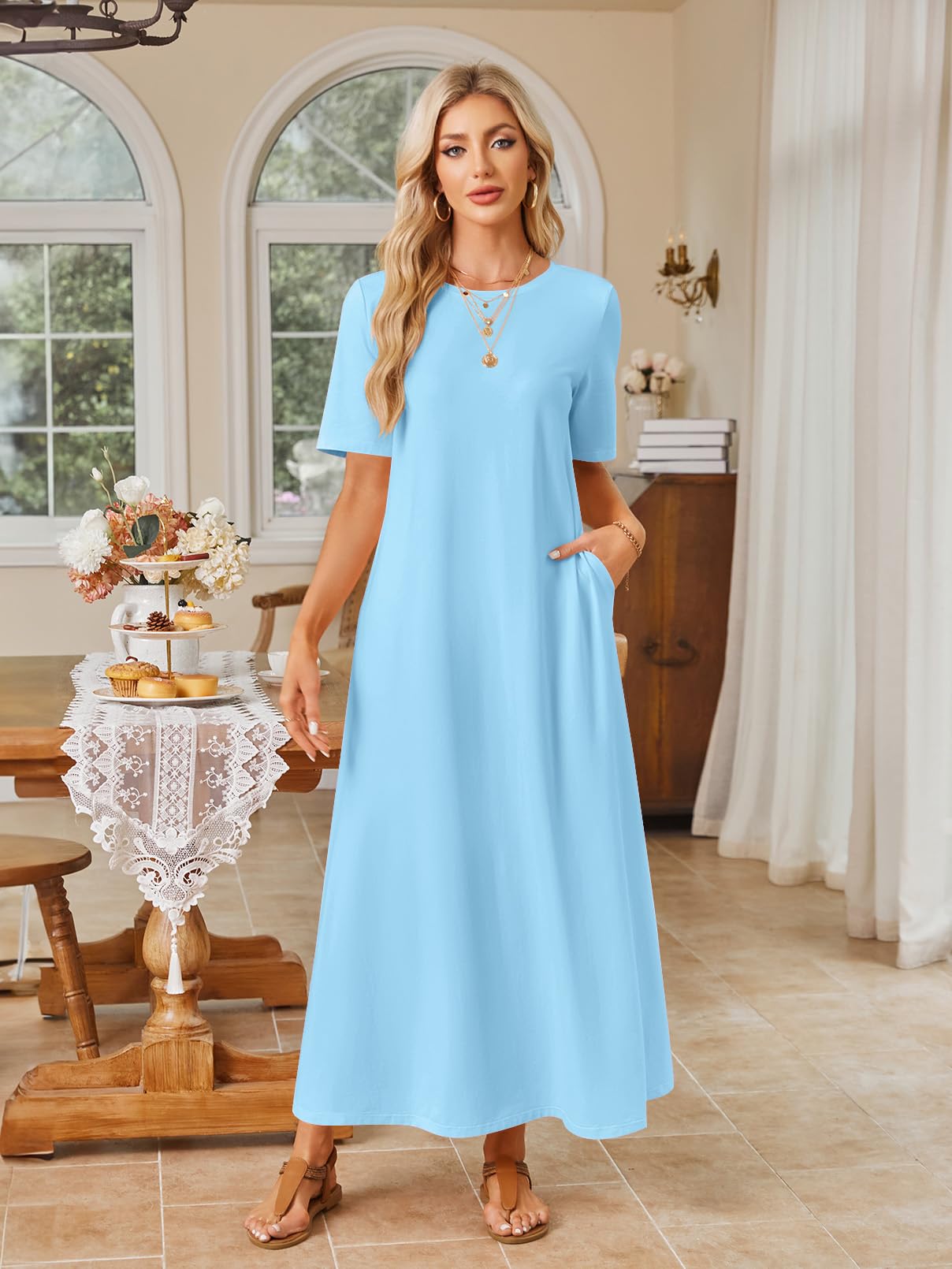 Foto 5 pulgar | Vestido Largo Merokeety Para Mujer 2025 Primavera-verano Skyblue - Venta Internacional.