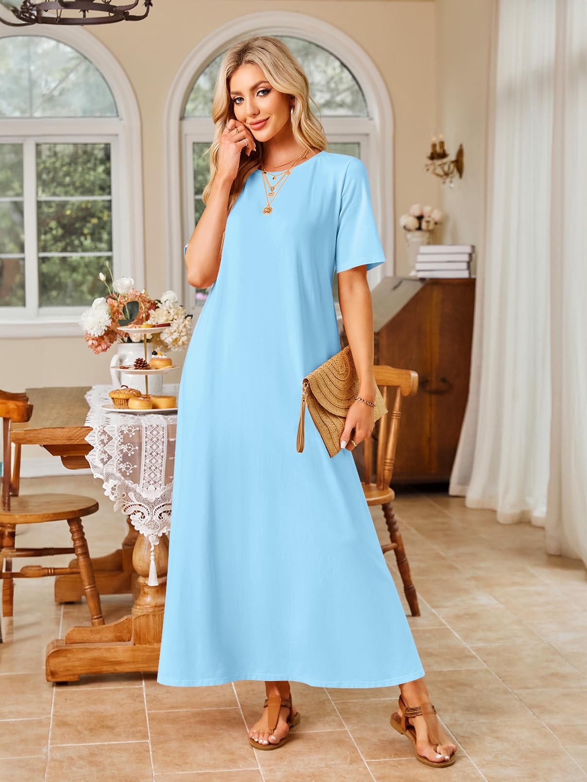 Foto 7 pulgar | Vestido Largo Merokeety Para Mujer 2025 Primavera-verano Skyblue - Venta Internacional.