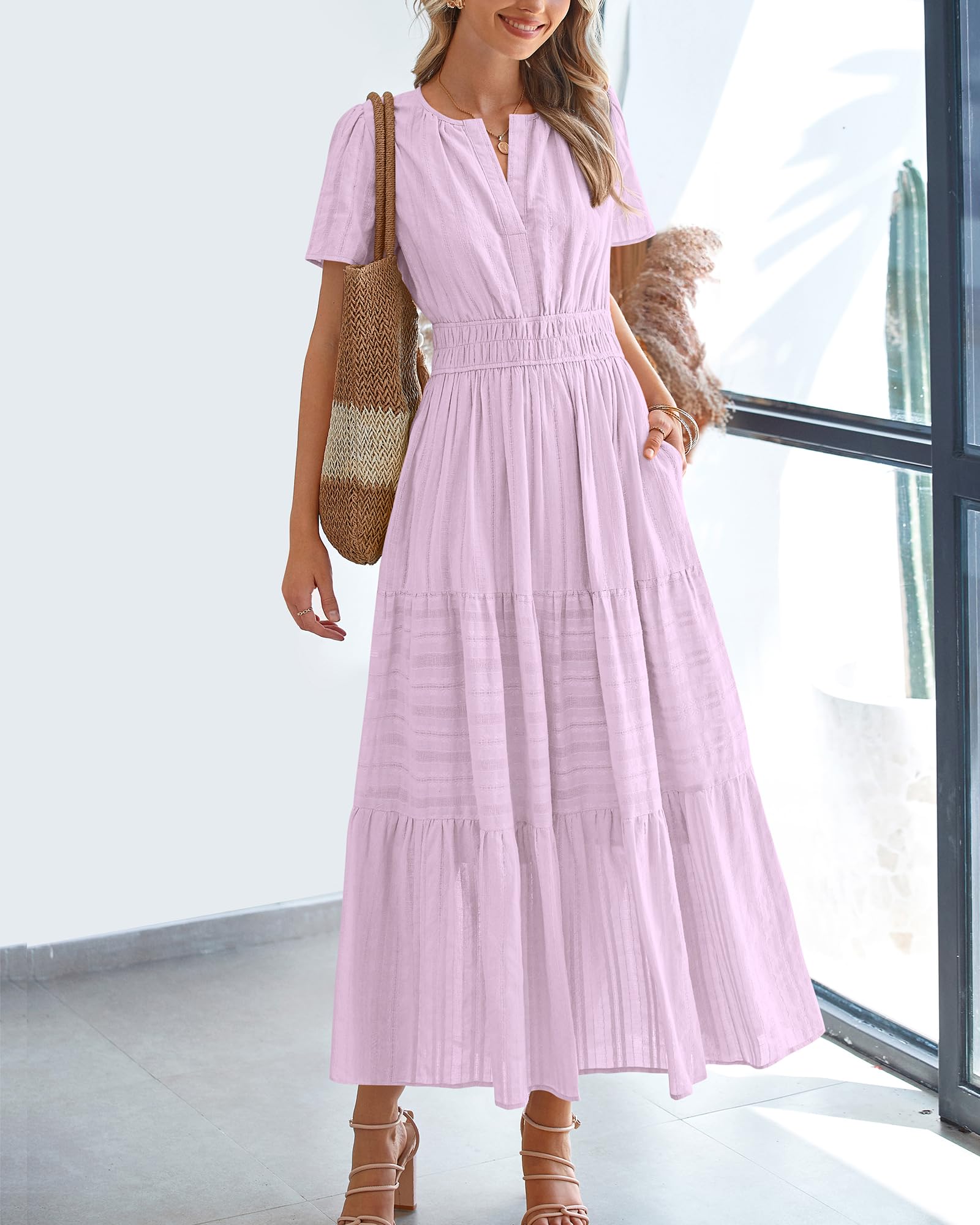 Foto 3 pulgar | Vestido Casual Btfbm De Verano 2025 Con Cuello En V Y Manga Corta Para Mujer - Venta Internacional.