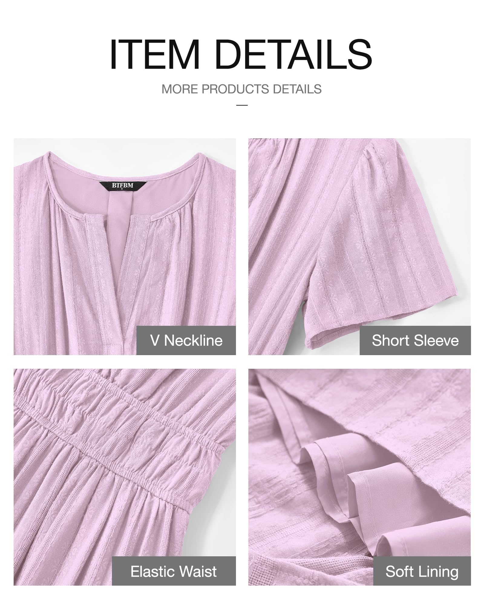 Foto 5 pulgar | Vestido Casual Btfbm De Verano 2025 Con Cuello En V Y Manga Corta Para Mujer - Venta Internacional.